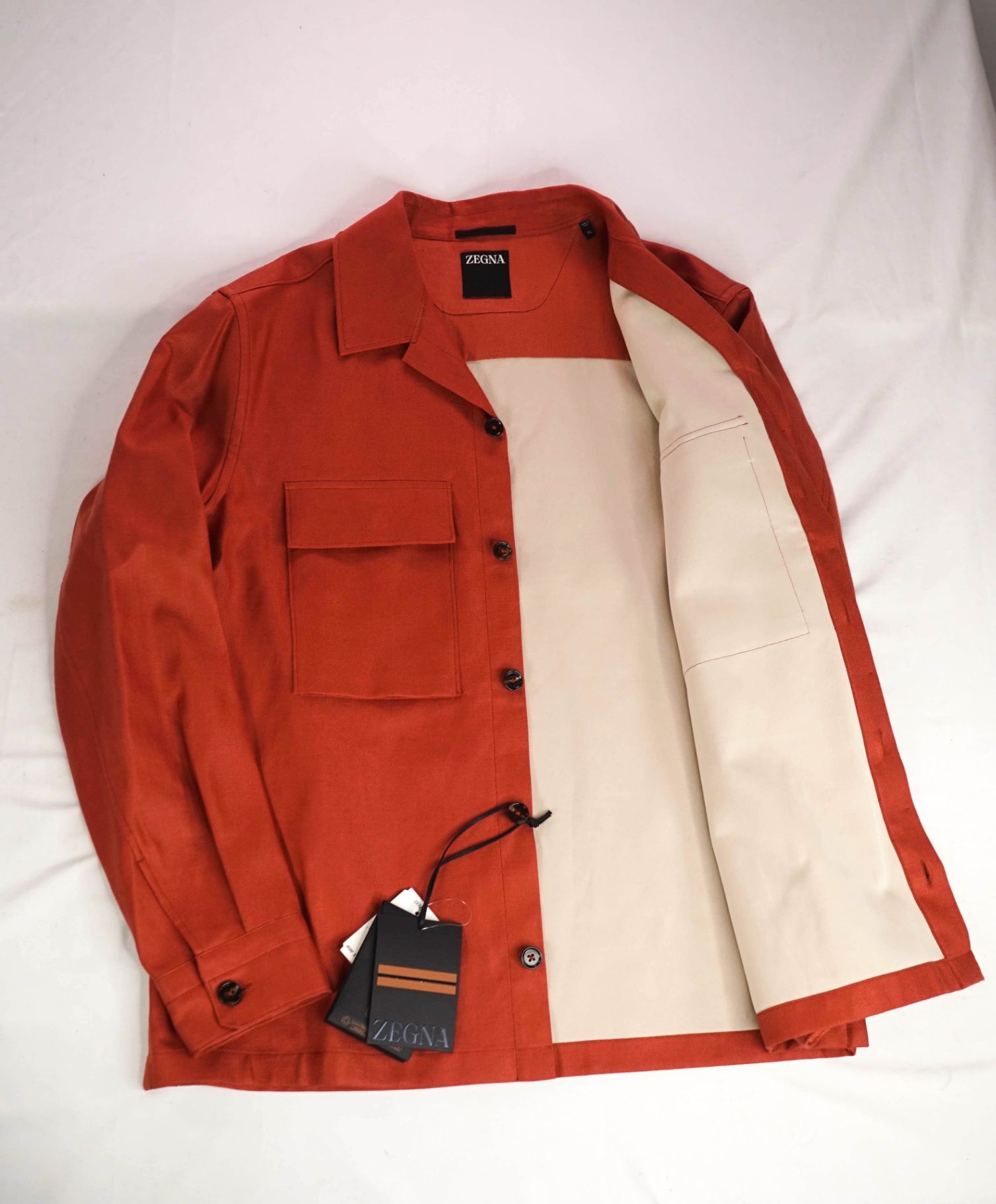 $1,690 ZEGNA - OASI Red Linen Over Shirt Chore Jacket -  S