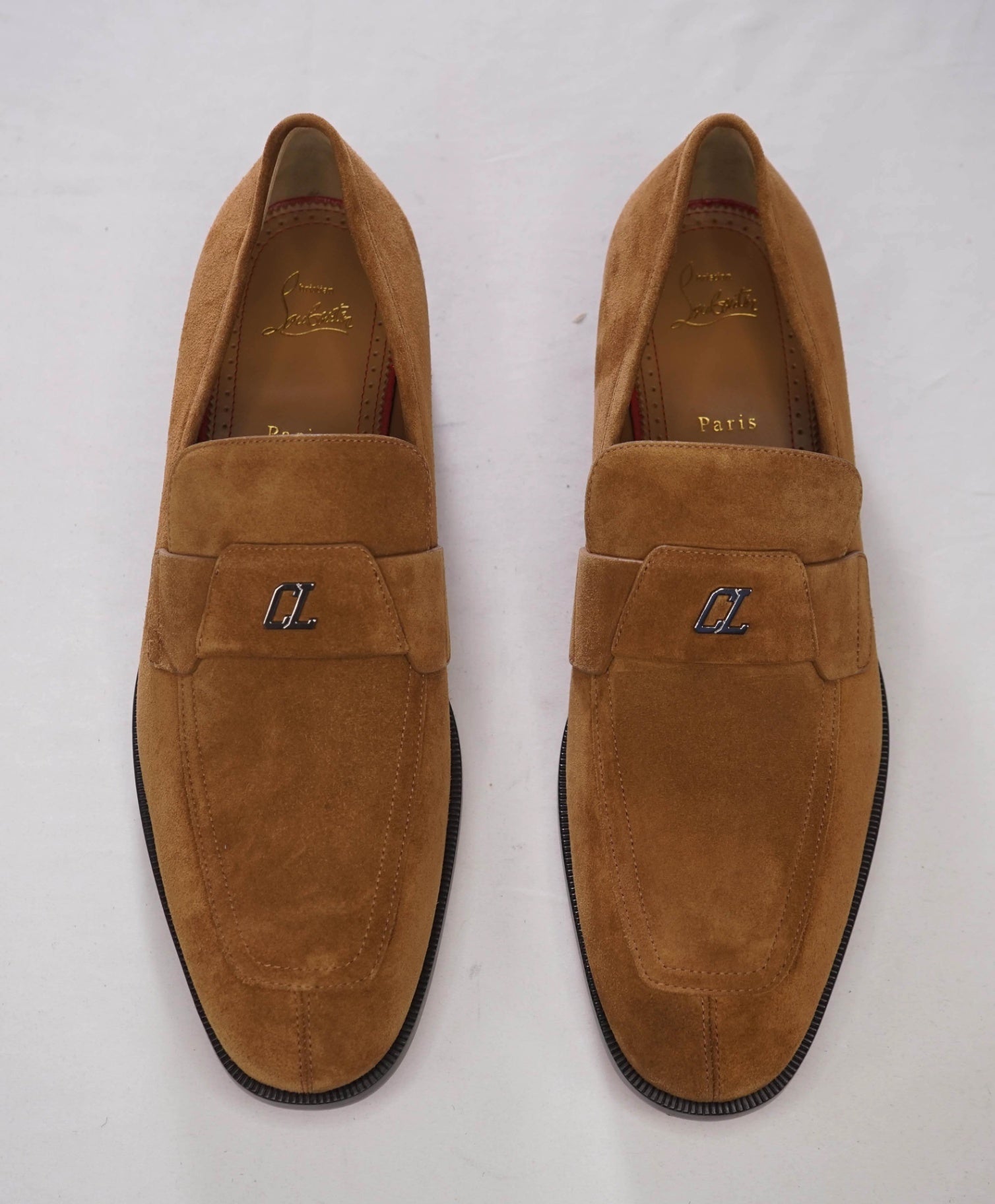 $1,100 CHRISTIAN LOUBOUTIN - Brown Suede "VARSIMOC" Loafers - US 12 (45EU)