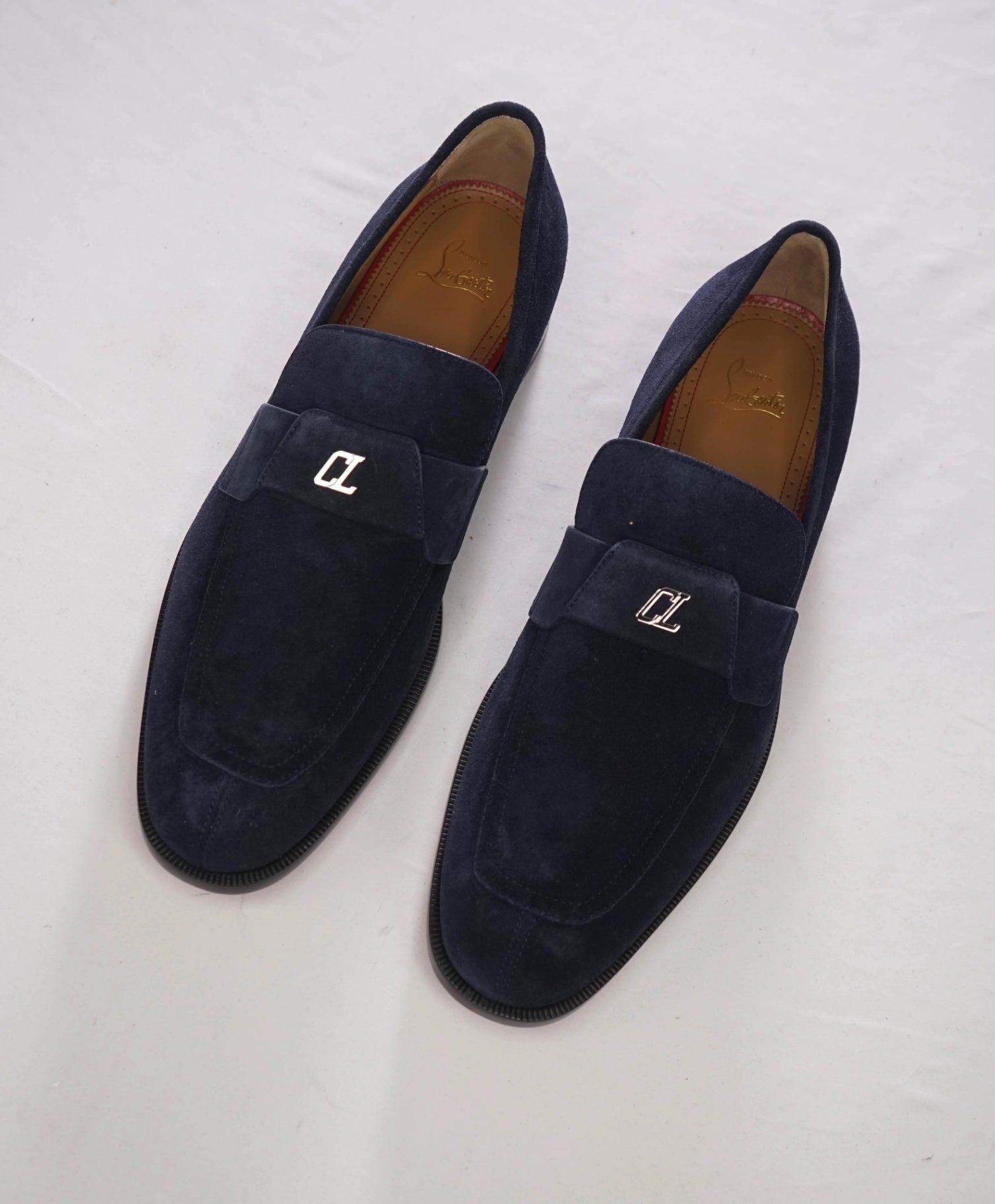$1,100 CHRISTIAN LOUBOUTIN - Blue Suede "VARSIMOC" Loafers - US 12 (45EU)