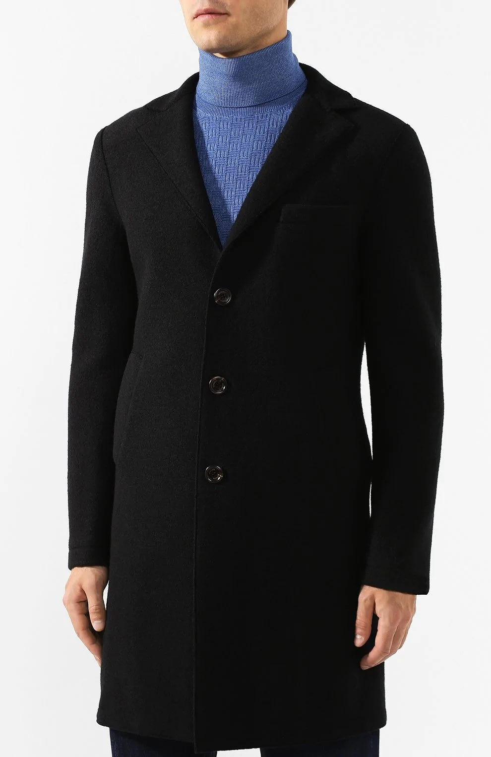 $1,395 ELEVENTY - Black Essential Pure Wool Top Coat - 44 US (54EU)