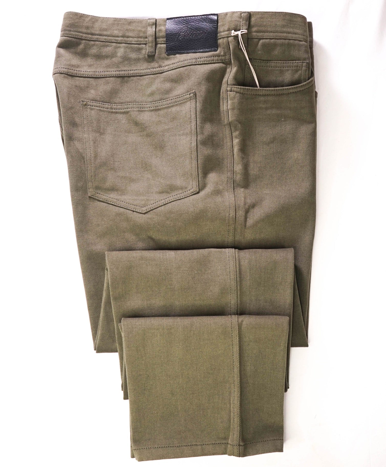 $1,095 BRIONI - Solid Green 5-Pocket Cotton Pants - 44W