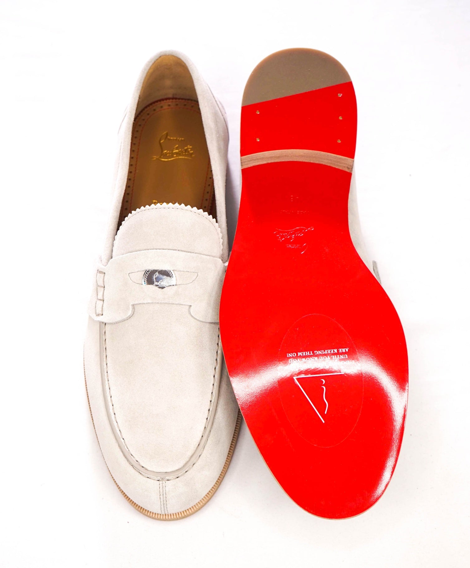 $1,145 CHRISTIAN LOUBOUTIN - Gray Suede *PENNY* Loafers - US 13 (EU46)