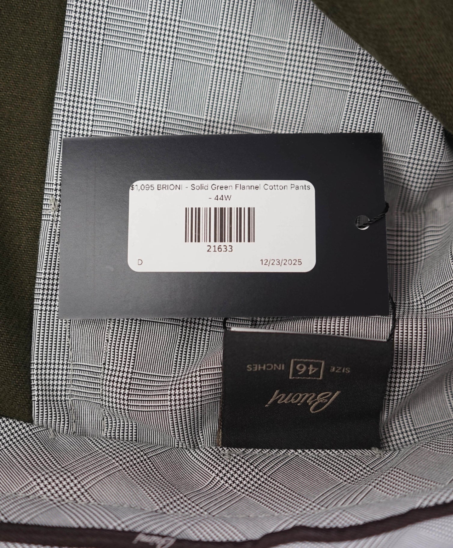 $1,095 BRIONI - Solid Green 5-Pocket Cotton Pants - 44W