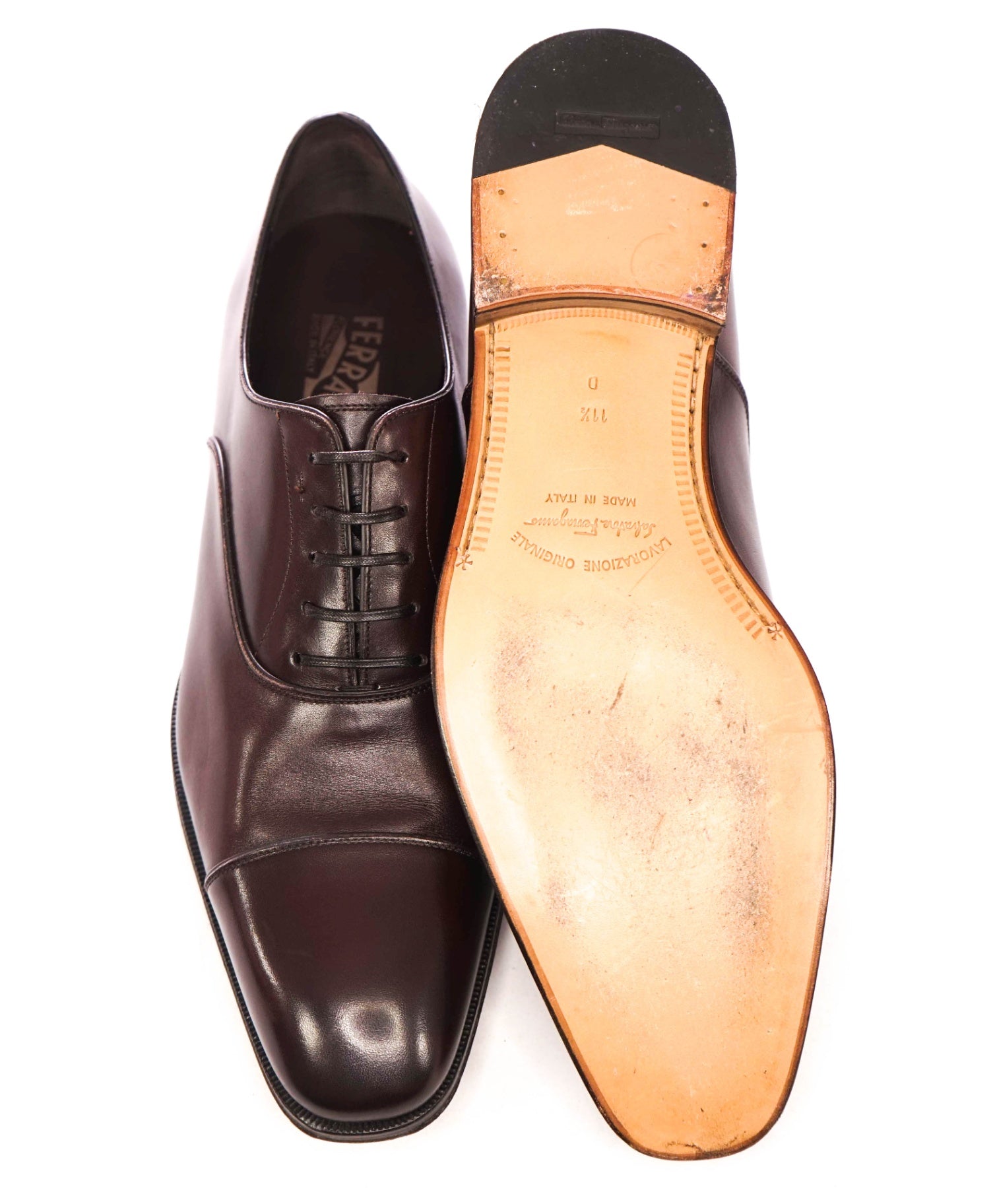 $895 FERRAGAMO - Brown Leather *LUCE* Oxfords - 11.5 D