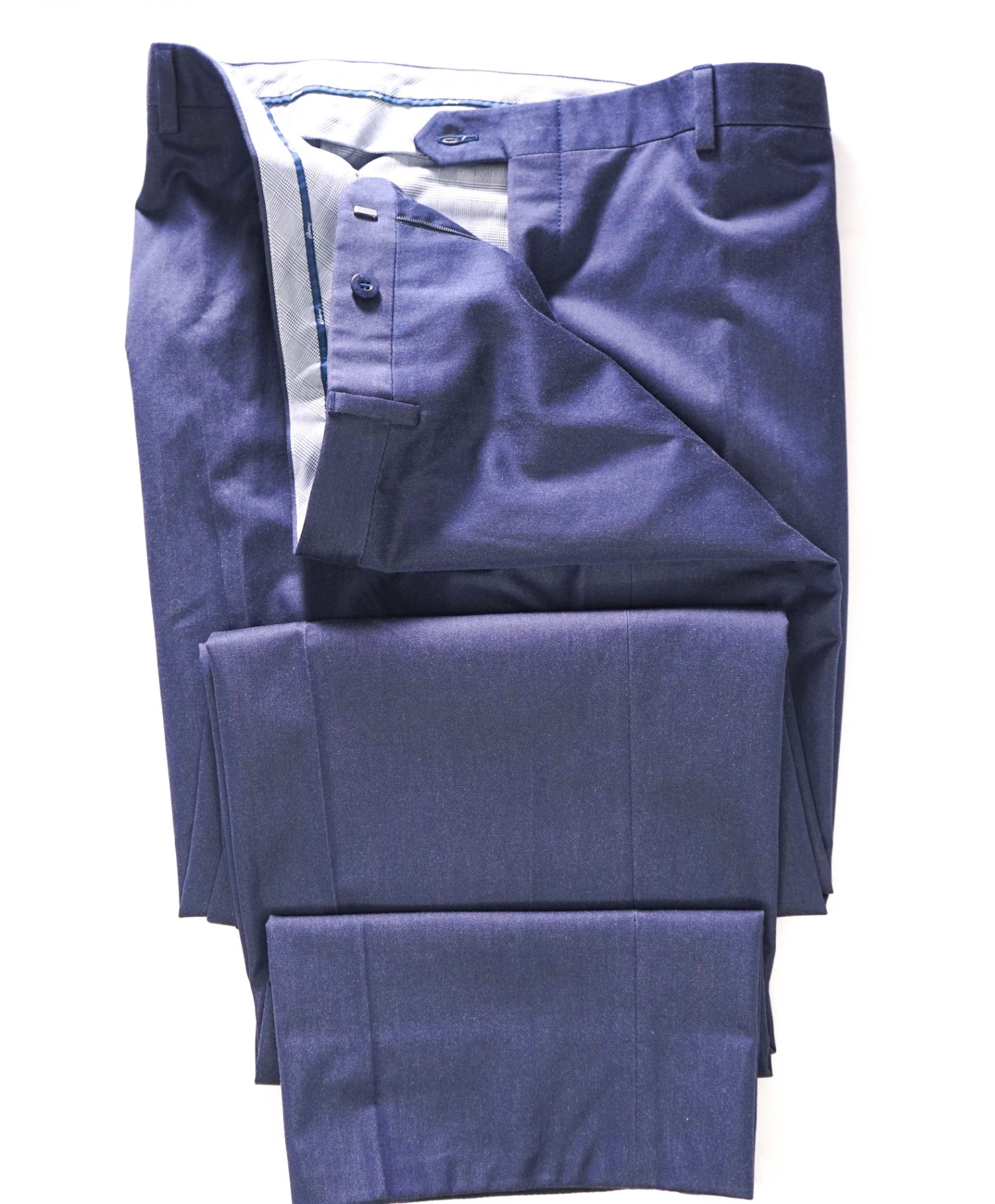 $725 BRIONI - Solid Blue Cotton Flat Front Pants - 44W