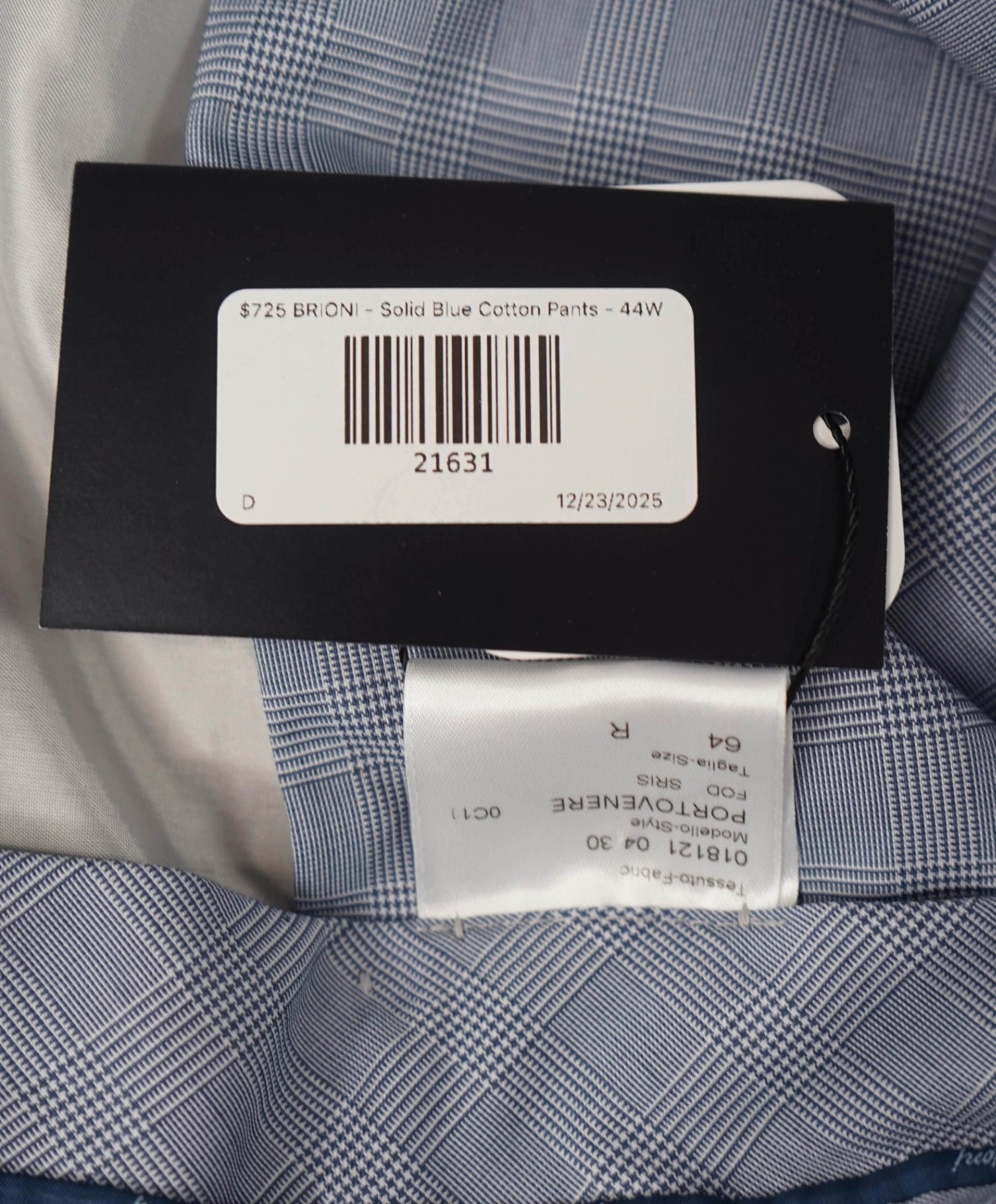 $725 BRIONI - Solid Blue Cotton Flat Front Pants - 44W