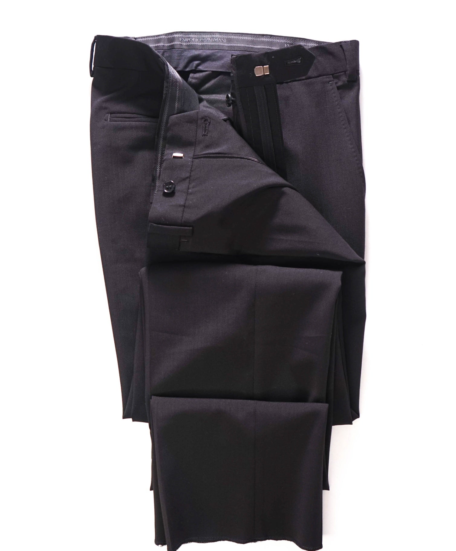 $495 EMPORIO ARMANI - Solid Black Wool Flat Front Pants - 38W