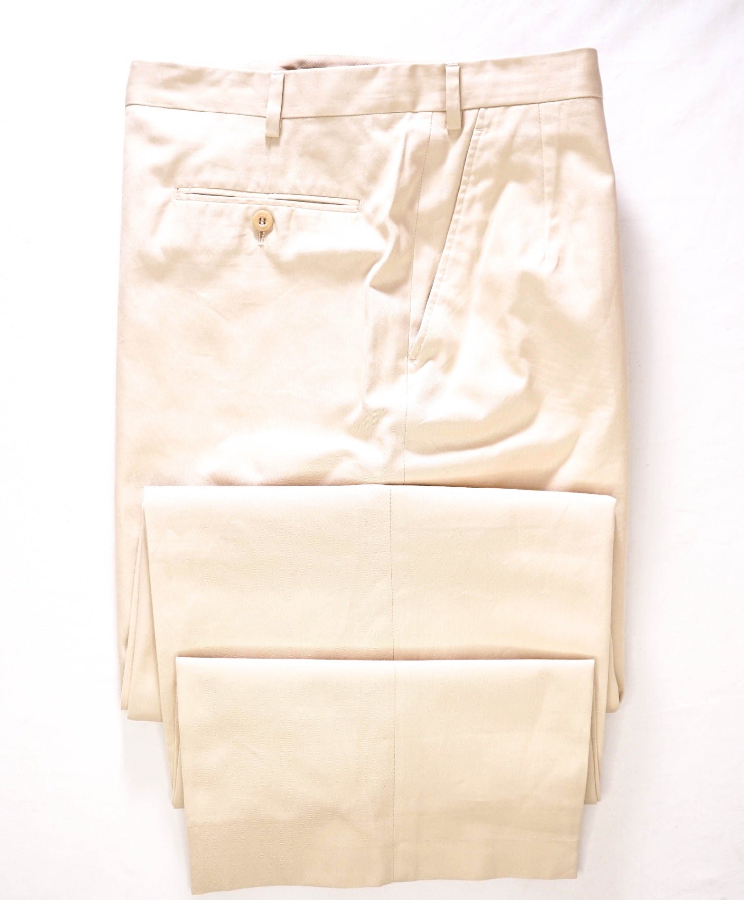 $725 BRIONI - Solid Khaki Cotton Flat Front Pants - 44W