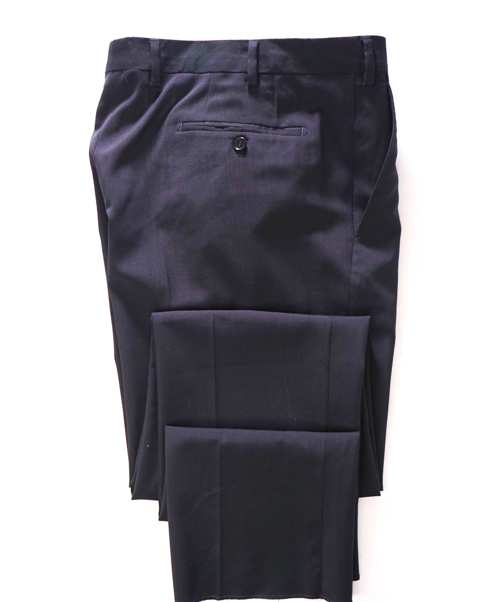 $495 EMPORIO ARMANI - Solid Navy Wool Flat Front Pants - 36W