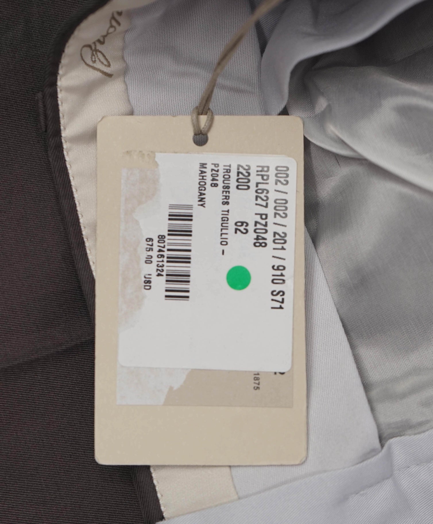 $675 BRIONI - Solid Gray/Brown Cotton Flat Front Pants - 42W