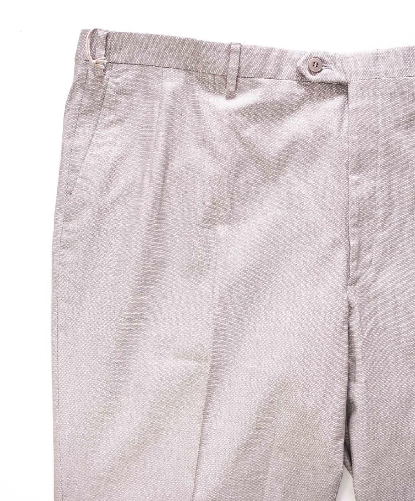$1,095 BRIONI - Birdseye Gray Cotton Flat Front Pants - 44W
