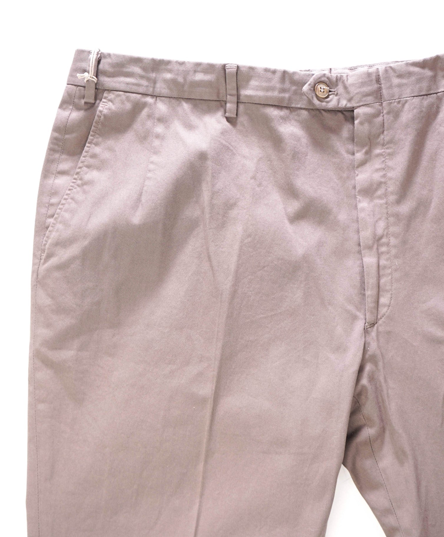 $995 BRIONI - Solid Gray/Brown Cotton Flat Front Pants - 42W