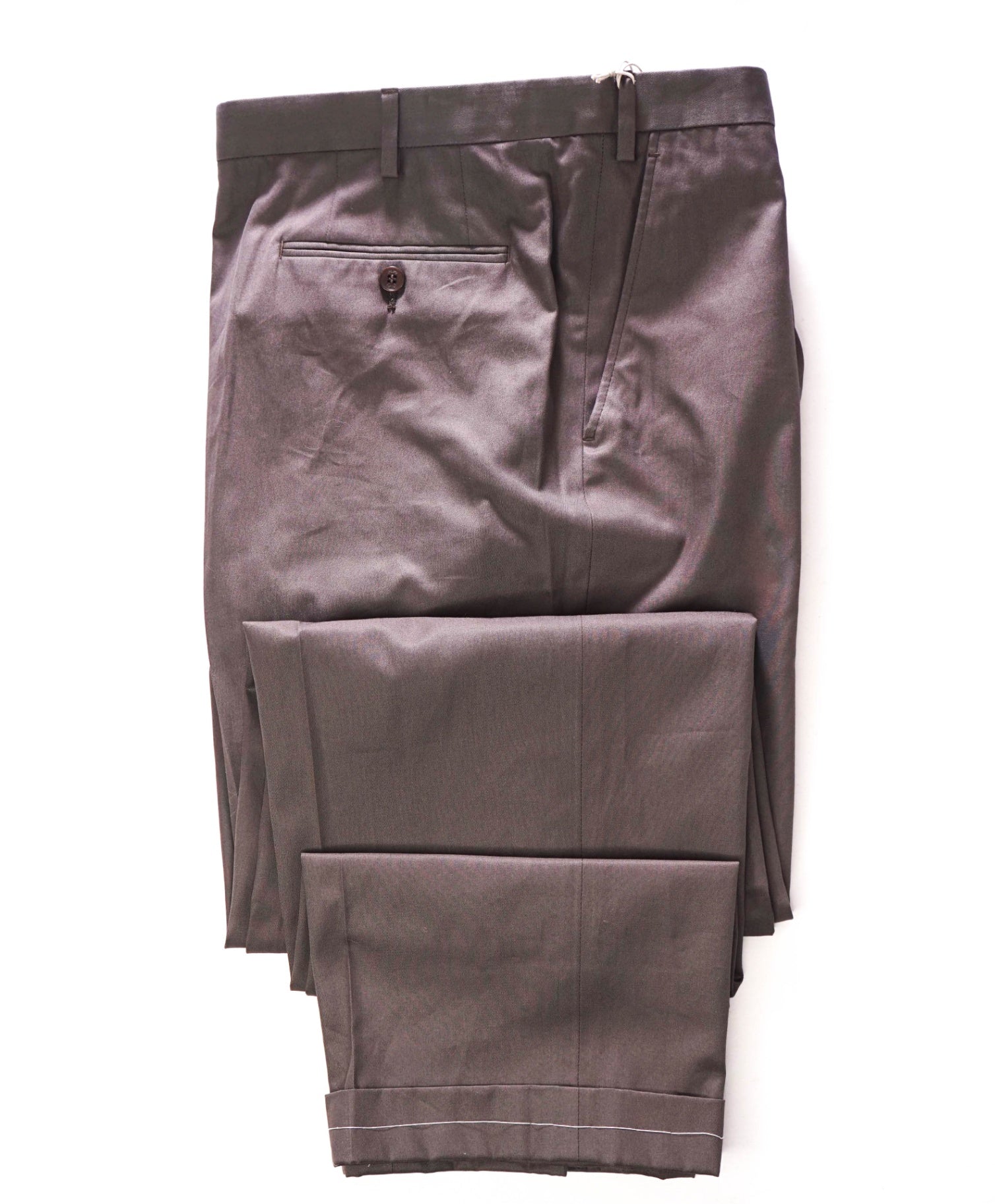 $675 BRIONI - Solid Gray/Brown Cotton Flat Front Pants - 42W