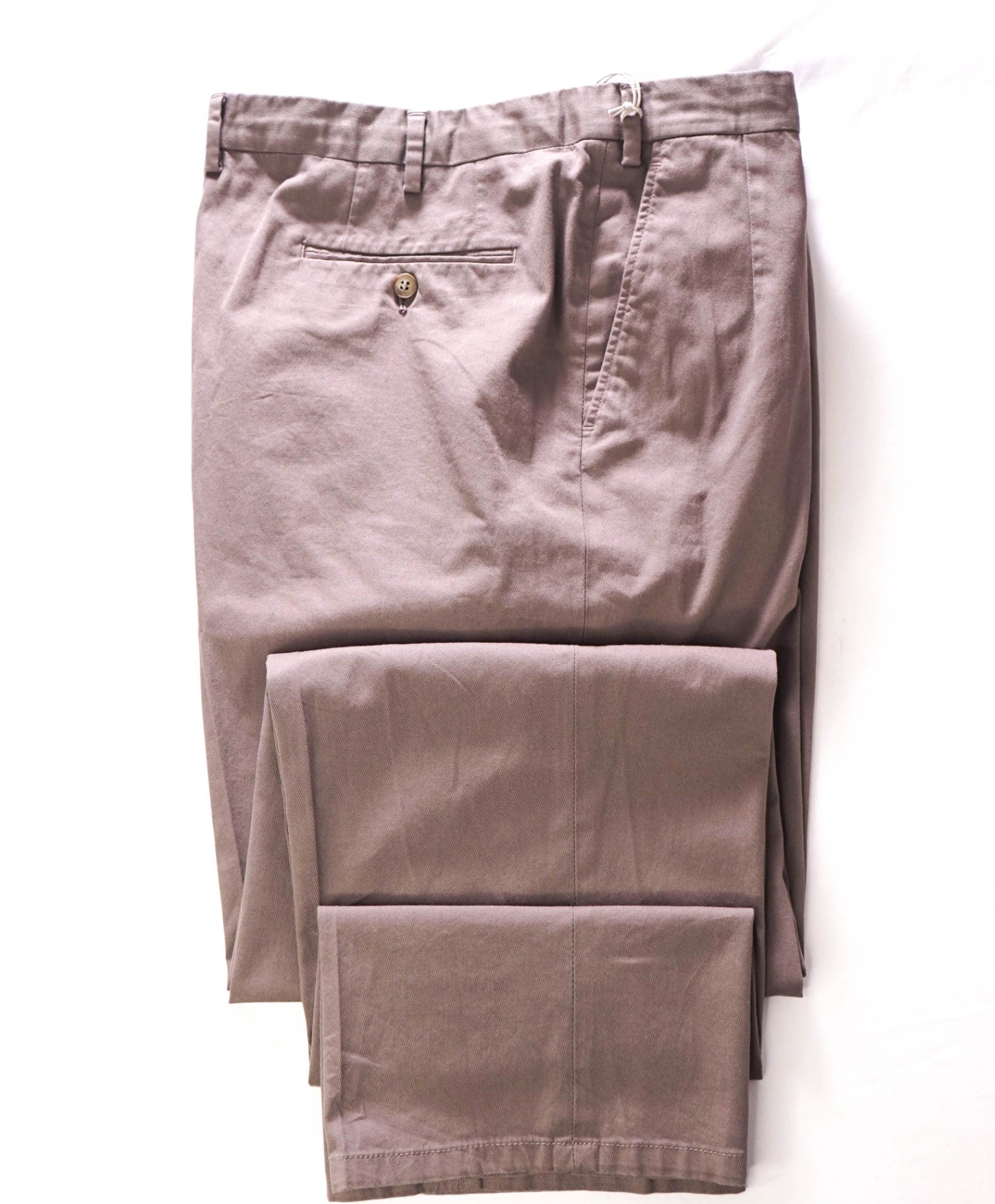 $995 BRIONI - Solid Gray/Brown Cotton Flat Front Pants - 42W