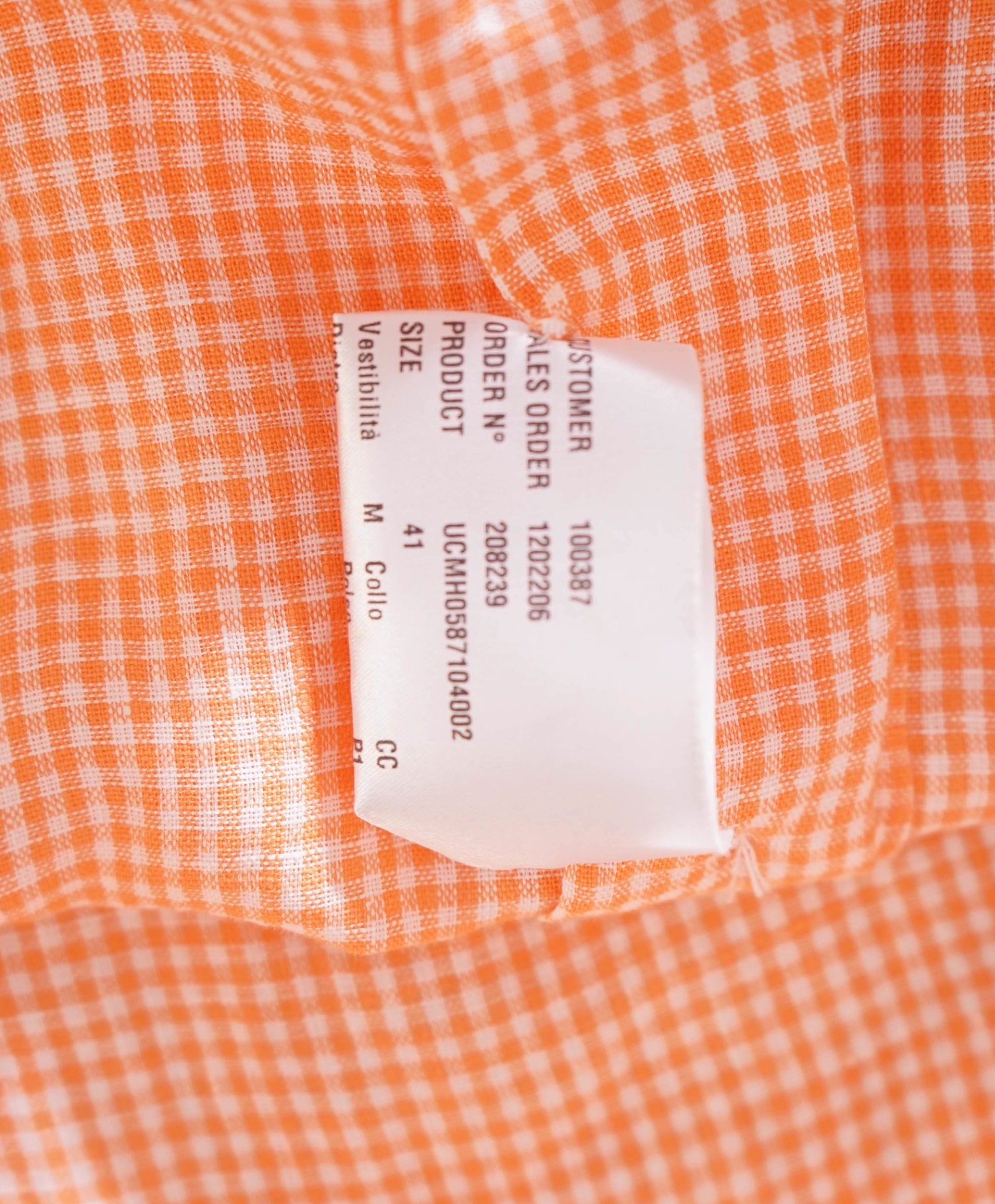 $1,320 KITON - Linen Orange Gingham MOP Button Shirt - 16 (41)