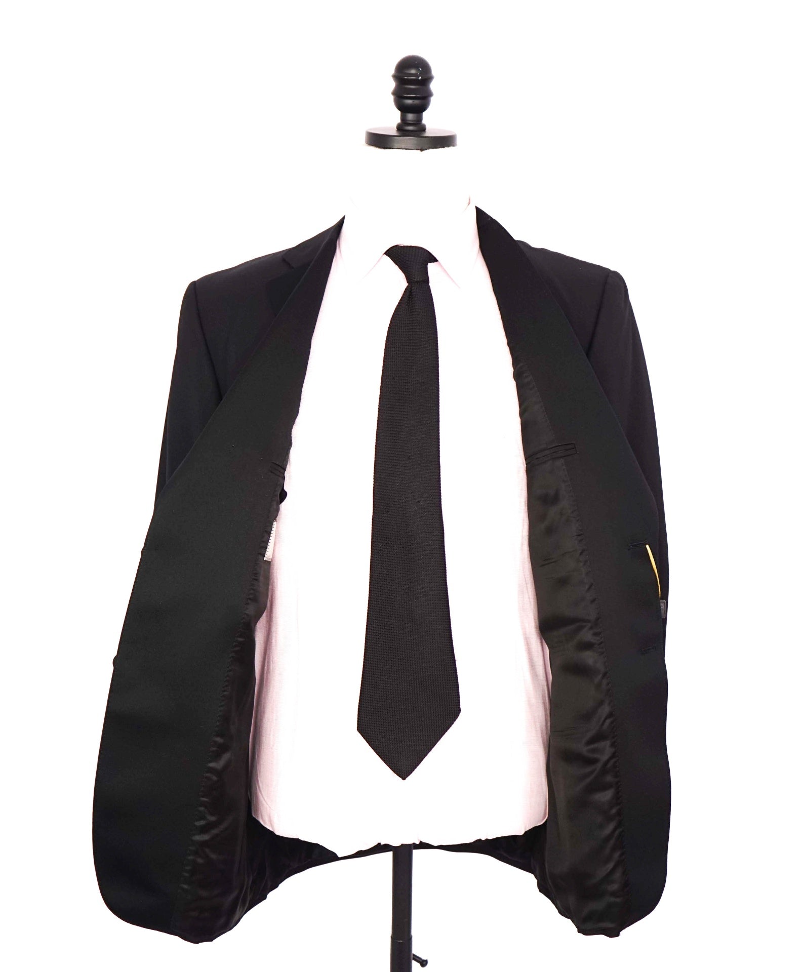 $2,195 CANALI - Solid Black Wool Notch Lapel Tuxedo - 38R US