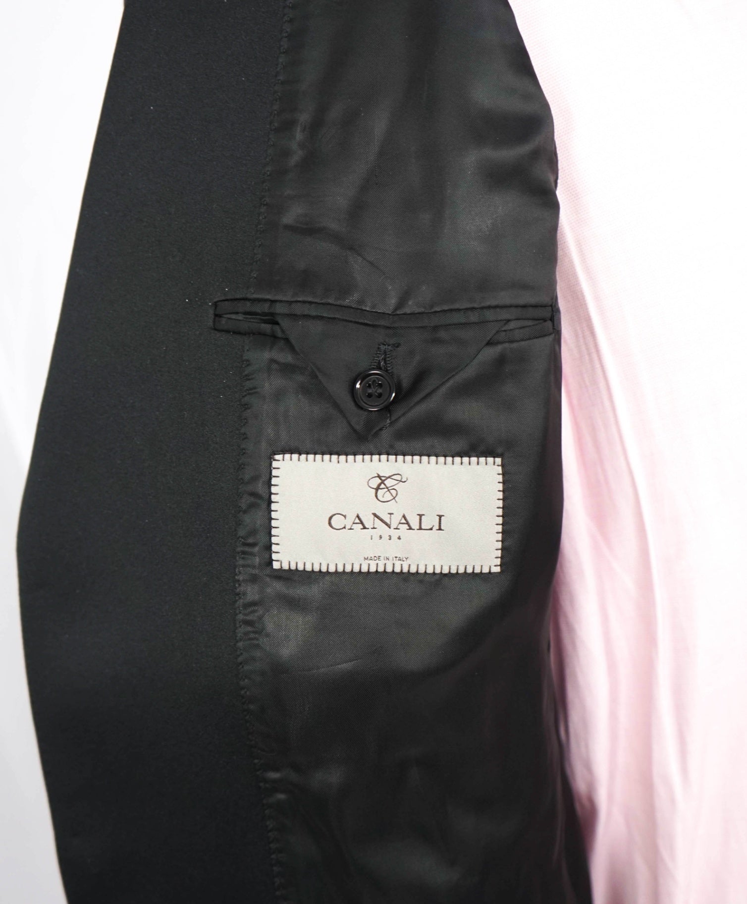 $2,195 CANALI - Solid Black Wool Notch Lapel Tuxedo - 38R US