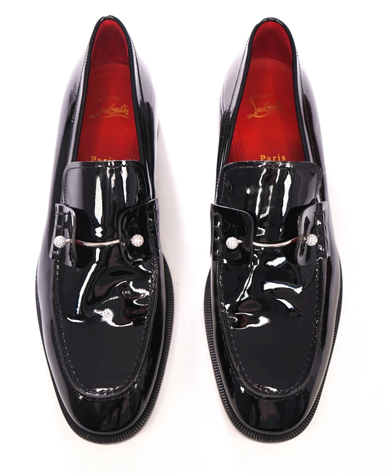 $1,295 CHRISTIAN LOUBOUTIN  - *CHAMBELIMOC NIGHT STRASS* Black Patent Leather Loafers - US 10 (43EU)