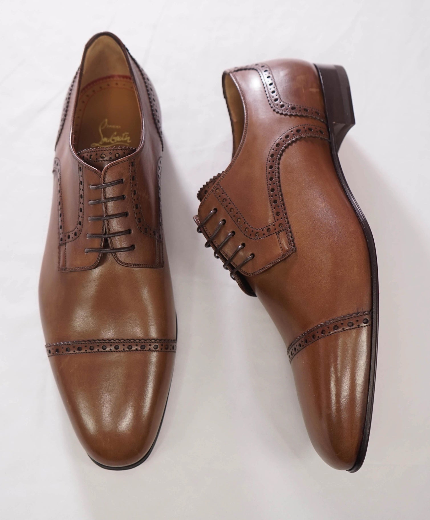 $1,150 CHRISTIAN LOUBOUTIN - *GREGGO* Brown Leather BROGUE Derby - US 12 (45EU)