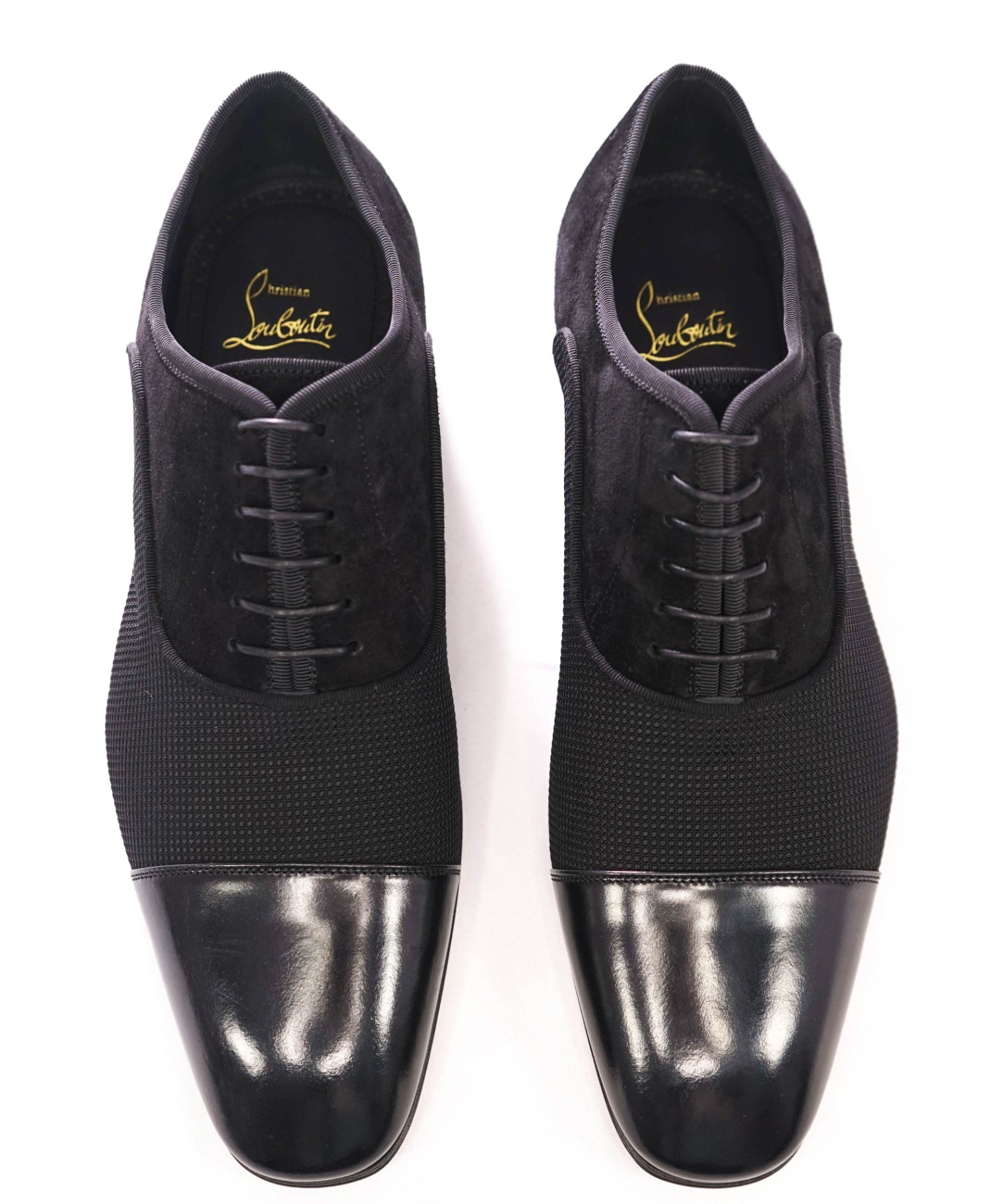 $1,050 CHRISTIAN LOUBOUTIN - Black "GREGGO" Suede Oxfords - US 7.5 (40.5EU)