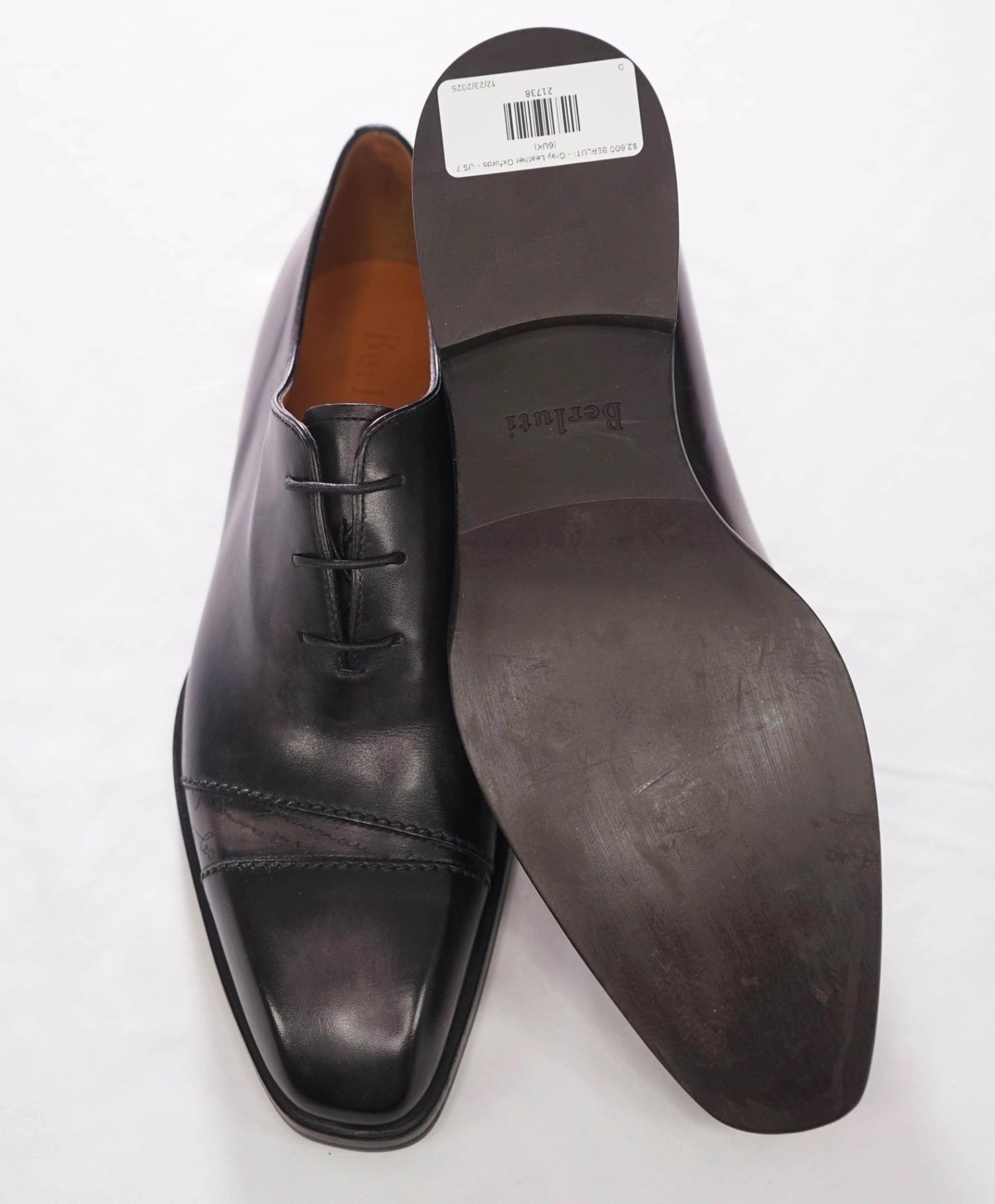 $2,600 BERLUTI - Gray SCRITTO Leather Oxfords - US 7 (6UK)