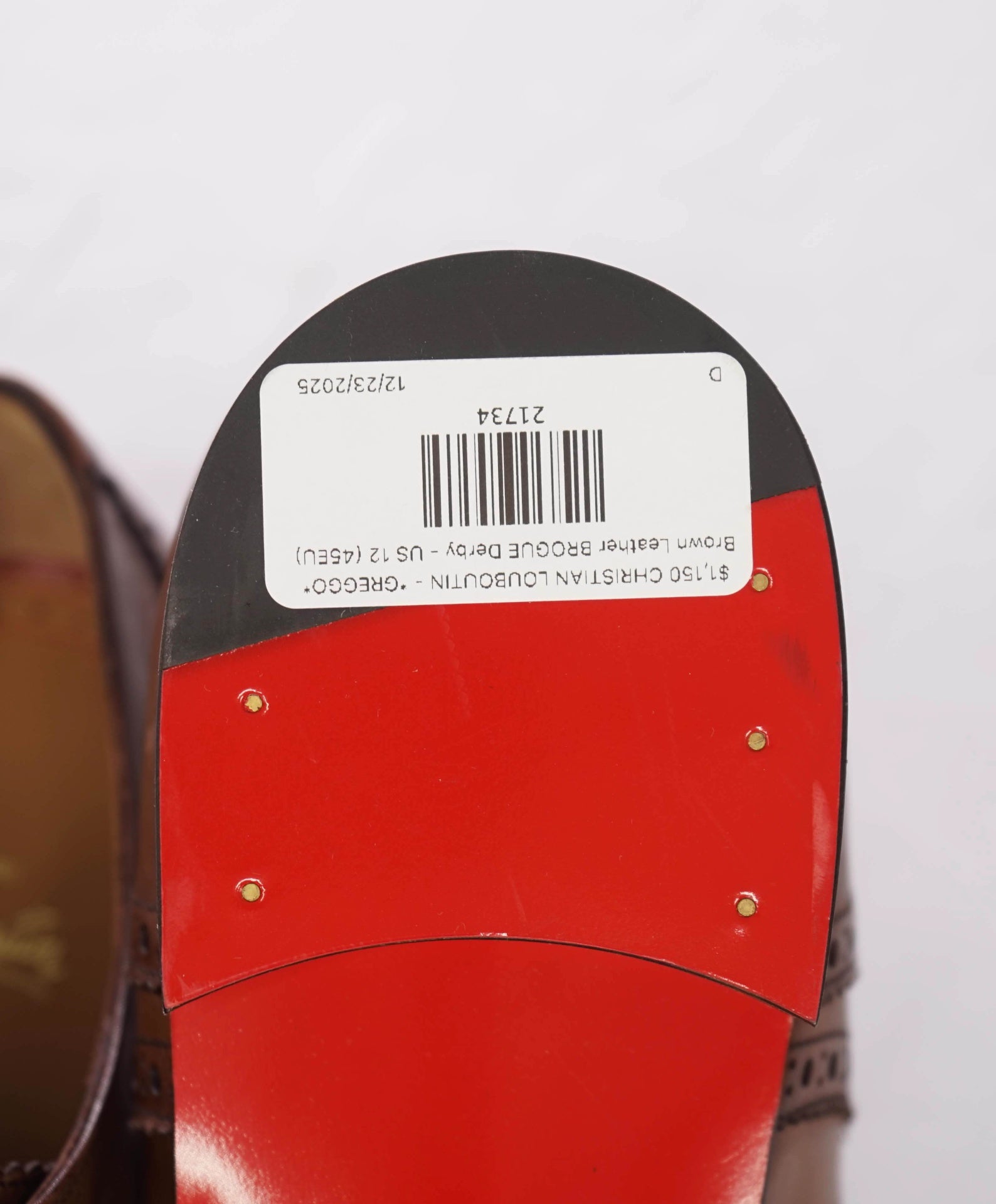 $1,150 CHRISTIAN LOUBOUTIN - *GREGGO* Brown Leather BROGUE Derby - US 12 (45EU)