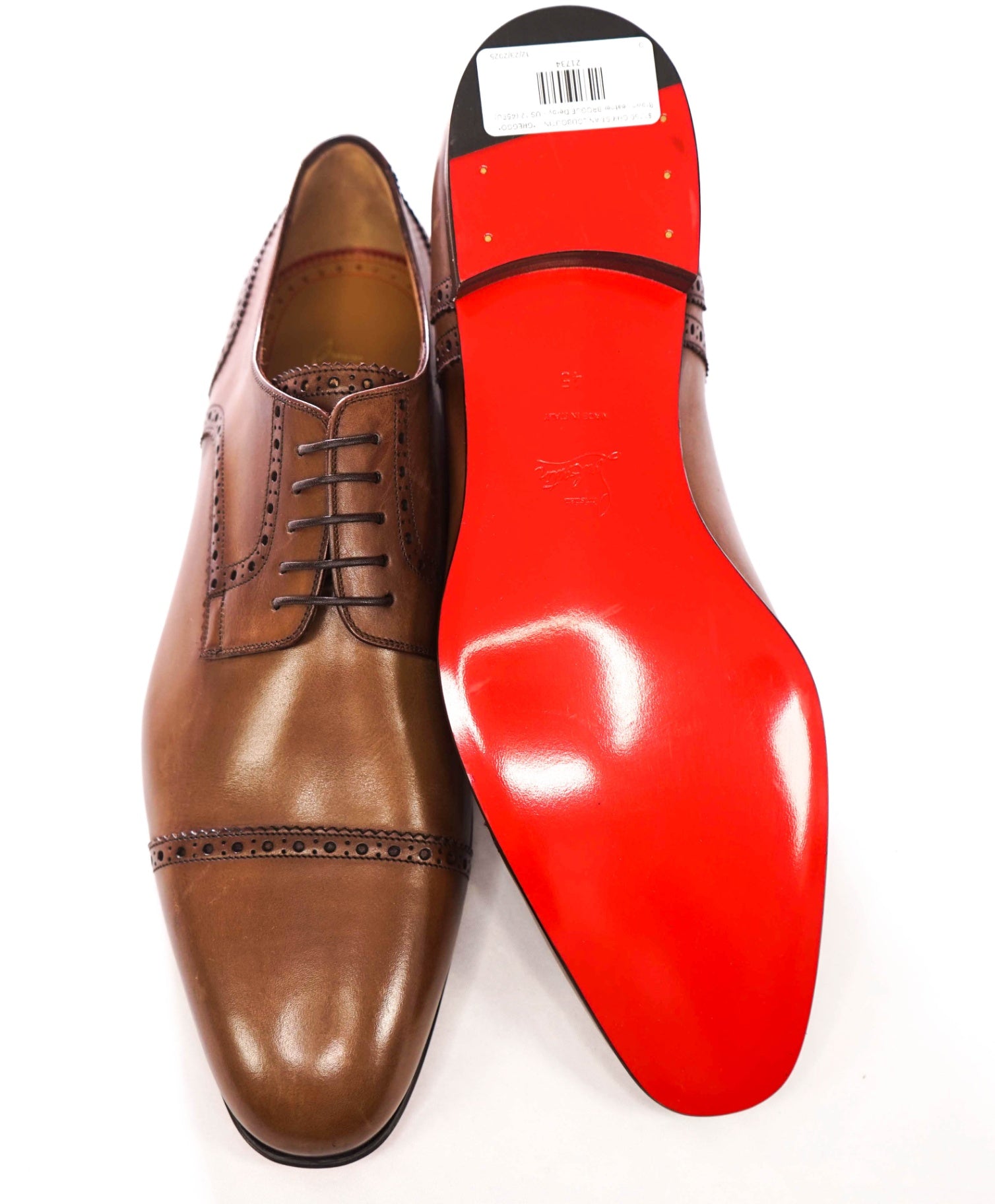 $1,150 CHRISTIAN LOUBOUTIN - *GREGGO* Brown Leather BROGUE Derby - US 12 (45EU)