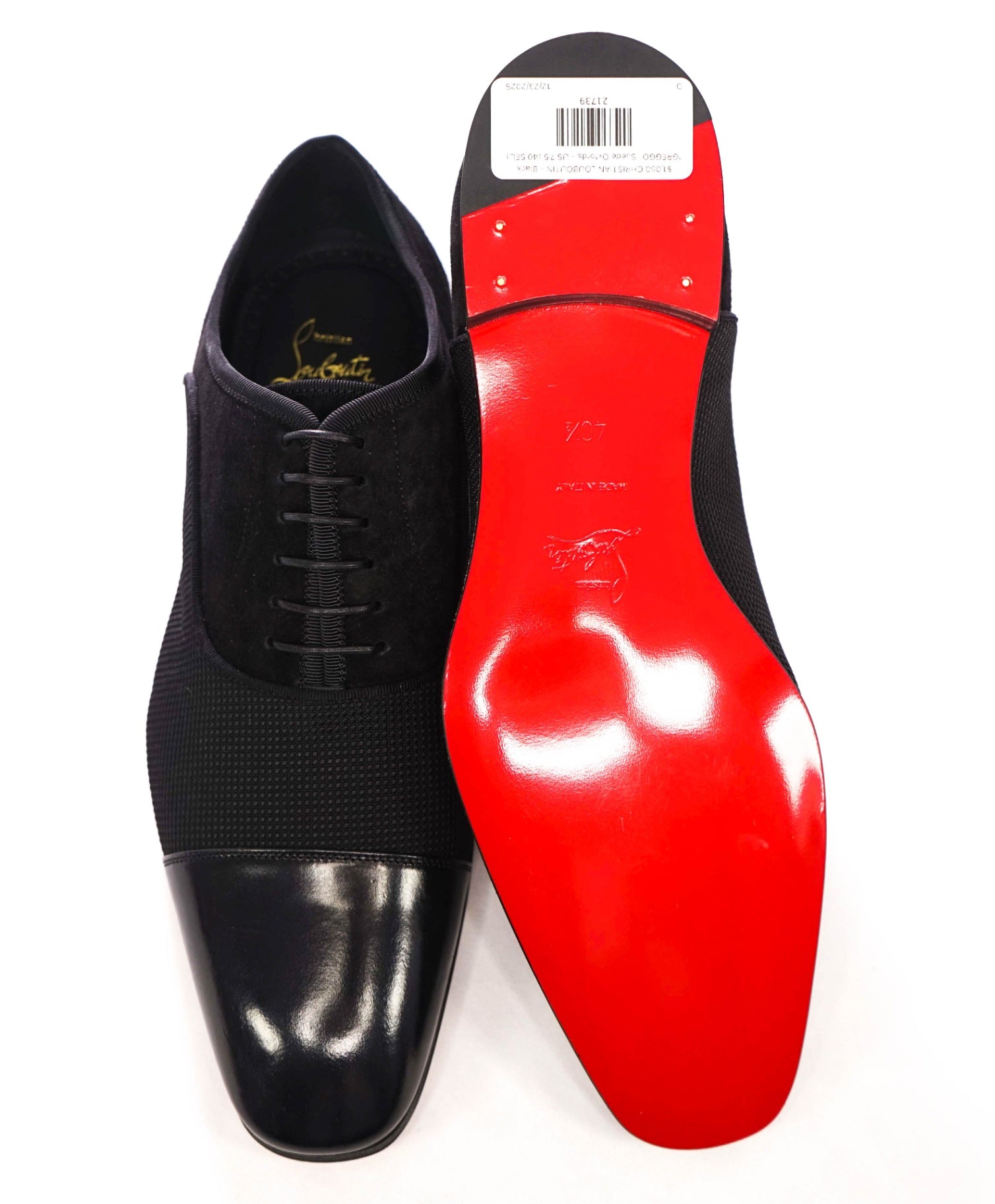 $1,050 CHRISTIAN LOUBOUTIN - Black "GREGGO" Suede Oxfords - US 7.5 (40.5EU)