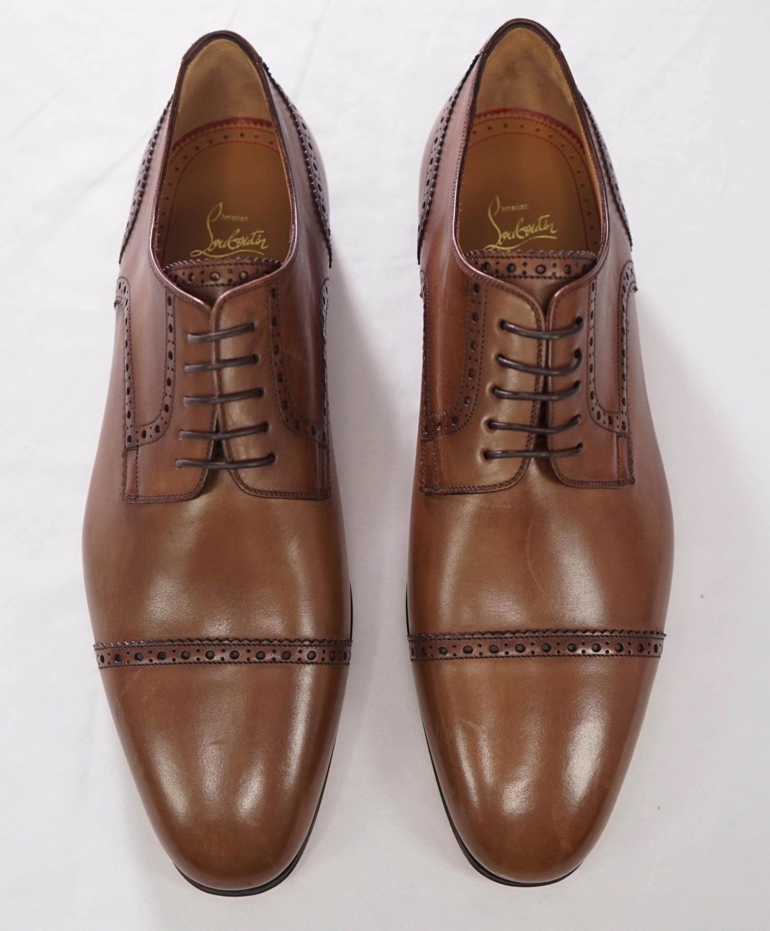 $1,150 CHRISTIAN LOUBOUTIN - *GREGGO* Brown Leather BROGUE Derby - US 12 (45EU)
