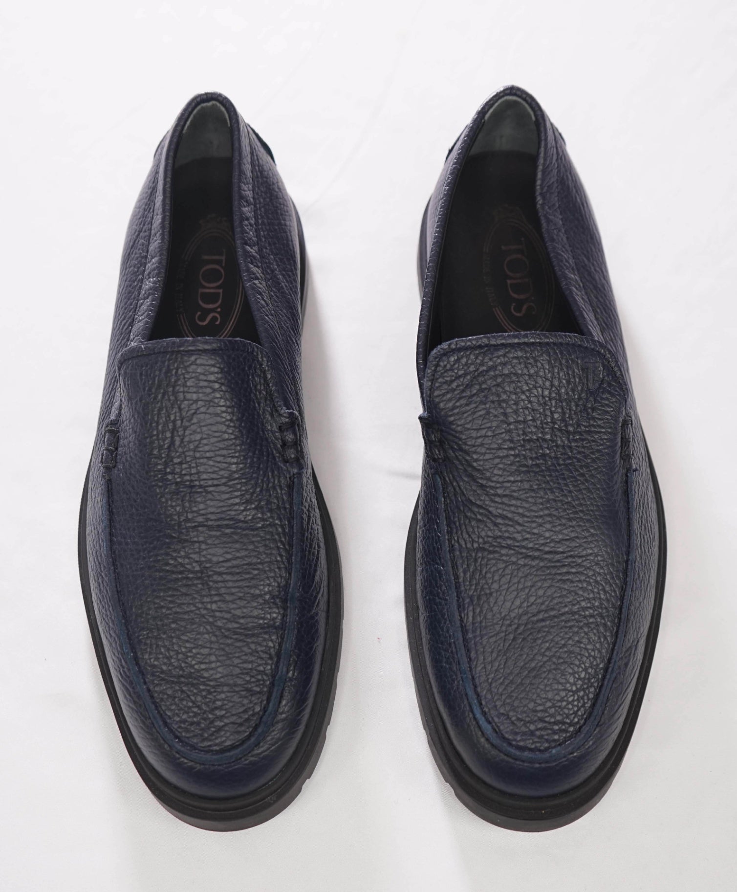 $975 TOD'S - Navy Blue SUPPLE PEBBLED Leather Loafers - US 8 (7UK)