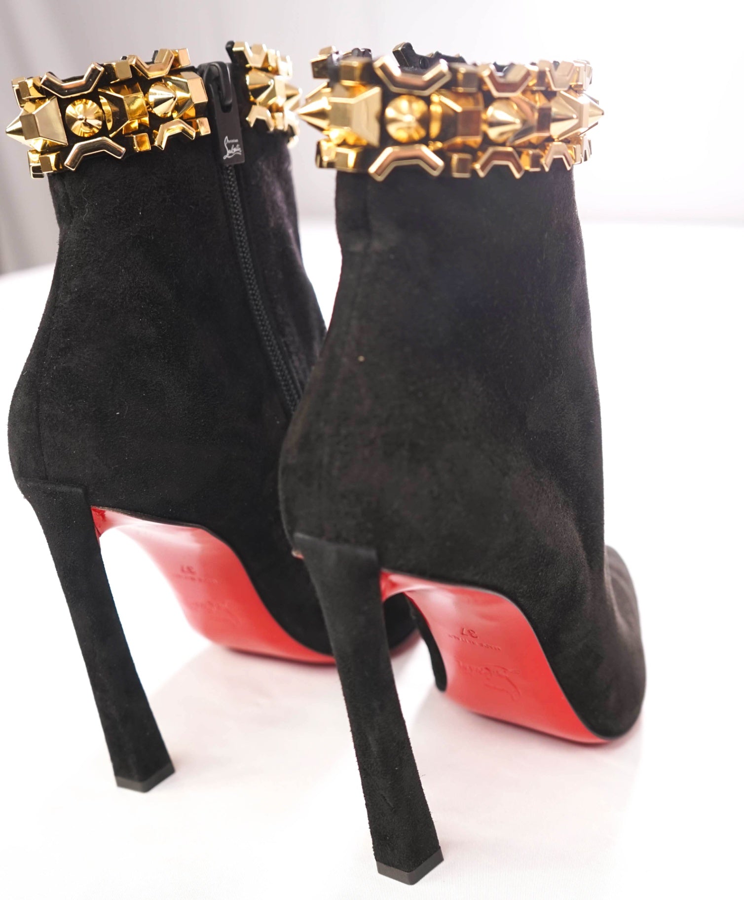 $1,595 CHRISTIAN LOUBOUTIN - Black Suede 100mm "ASTEROISPIKES" Boots - US 7 (37EU)