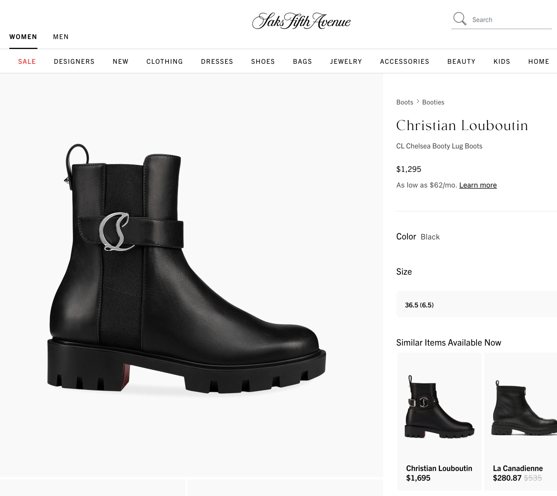 $1,295 CHRISTIAN LOUBOUTIN - Black Leather Lug Boots - US 7 (37EU)