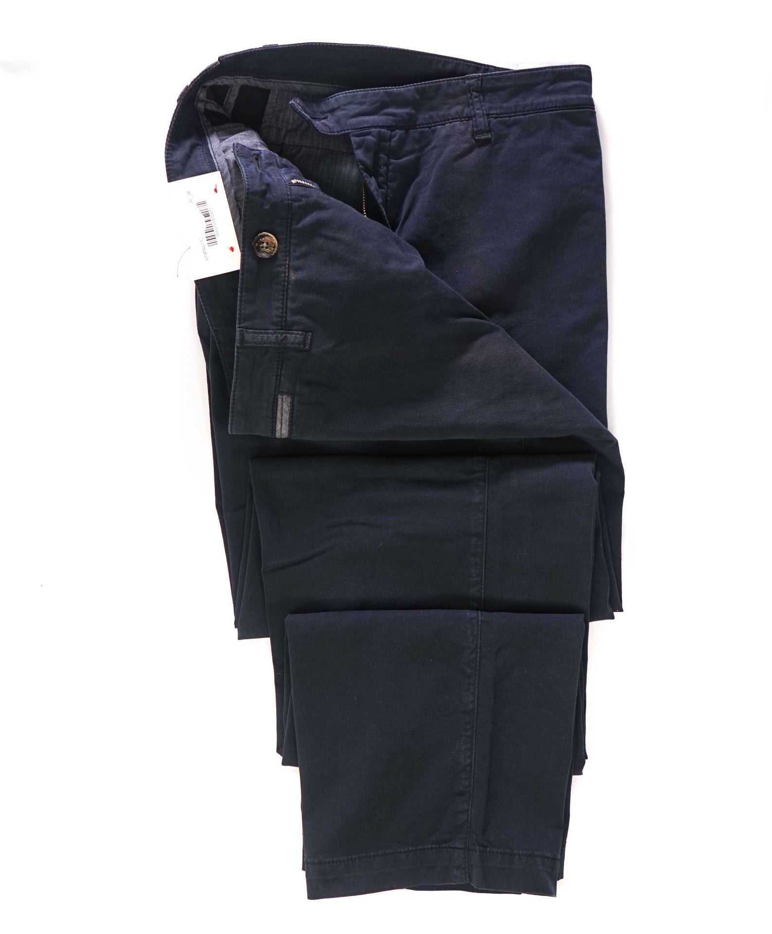 $395 ELEVENTY - Solid Navy Blue Distressed Cotton Chinos - 38W