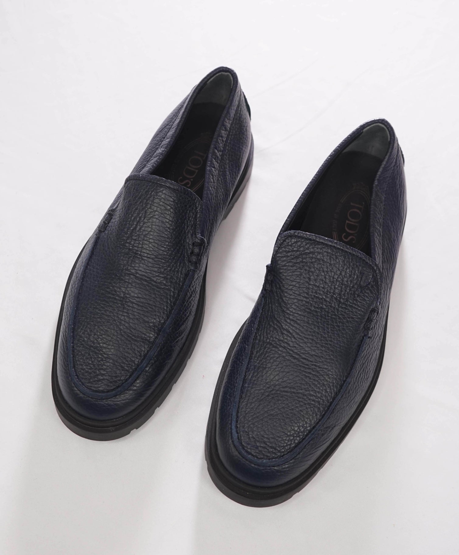 $975 TOD'S - Navy Blue SUPPLE PEBBLED Leather Loafers - US 8 (7UK)