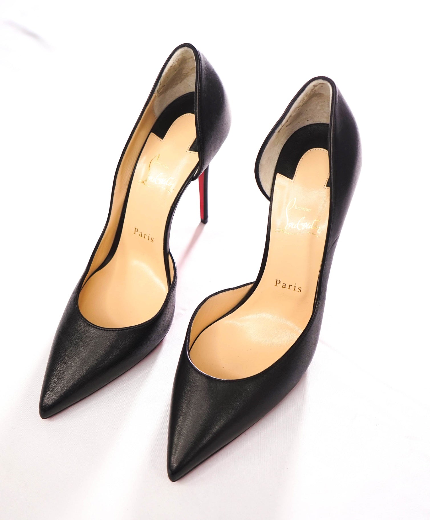 $845 CHRISTIAN LOUBOUTIN - Black Leather 100mm *IRIZA* Pumps - US 10.5 (40.4EU)