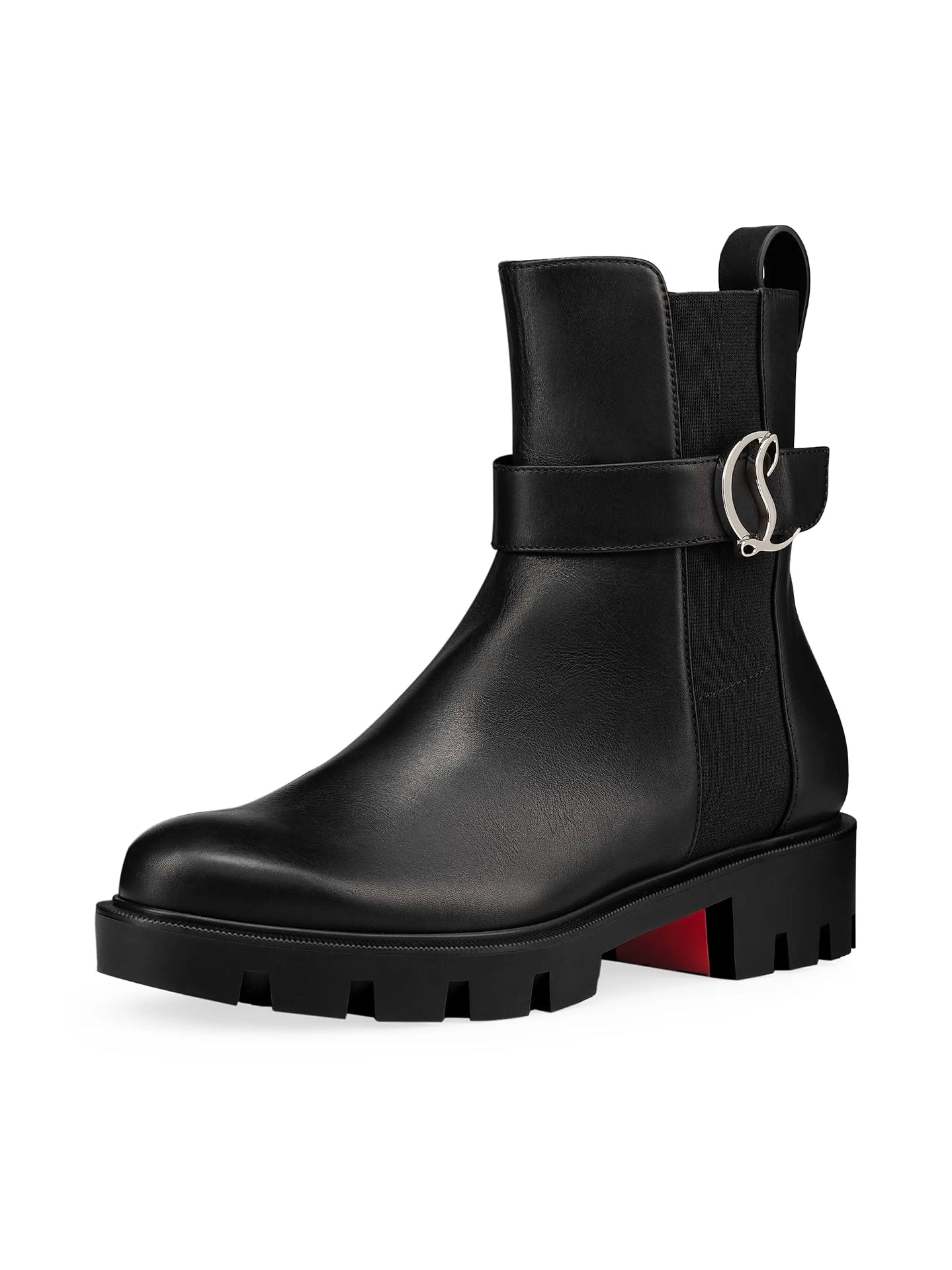 $1,295 CHRISTIAN LOUBOUTIN - Black Leather Lug Boots - US 7 (37EU)