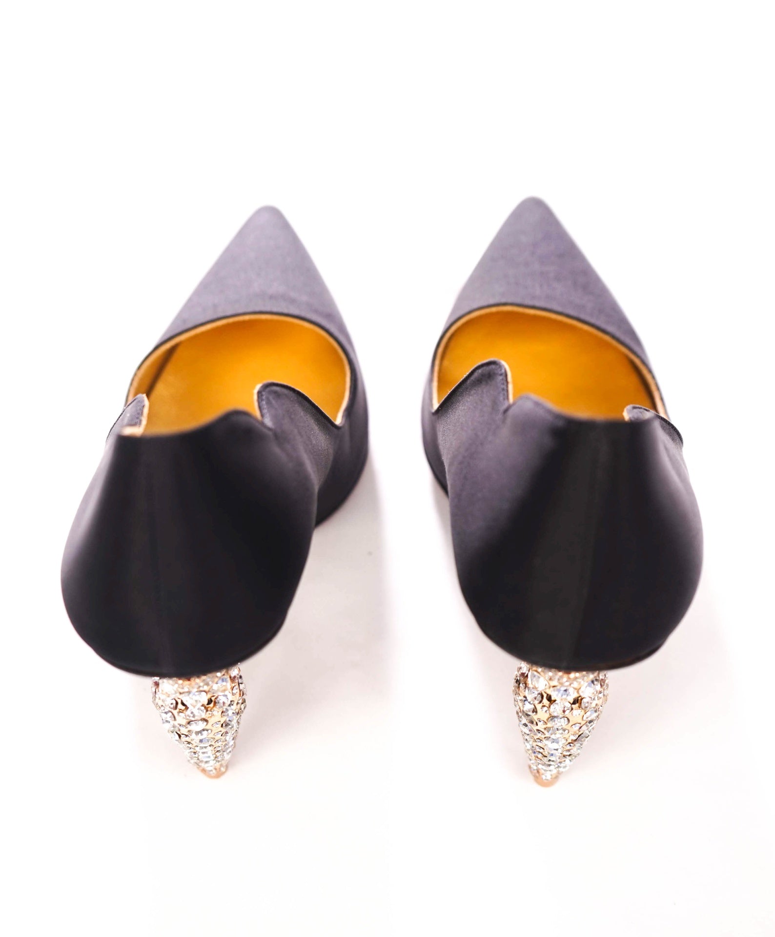 $1,495 CHRISTIAN LOUBOUTIN - Black Satin Crystal Embellished 100mm *HOT CHICK* Pumps - US 7 (37EU)