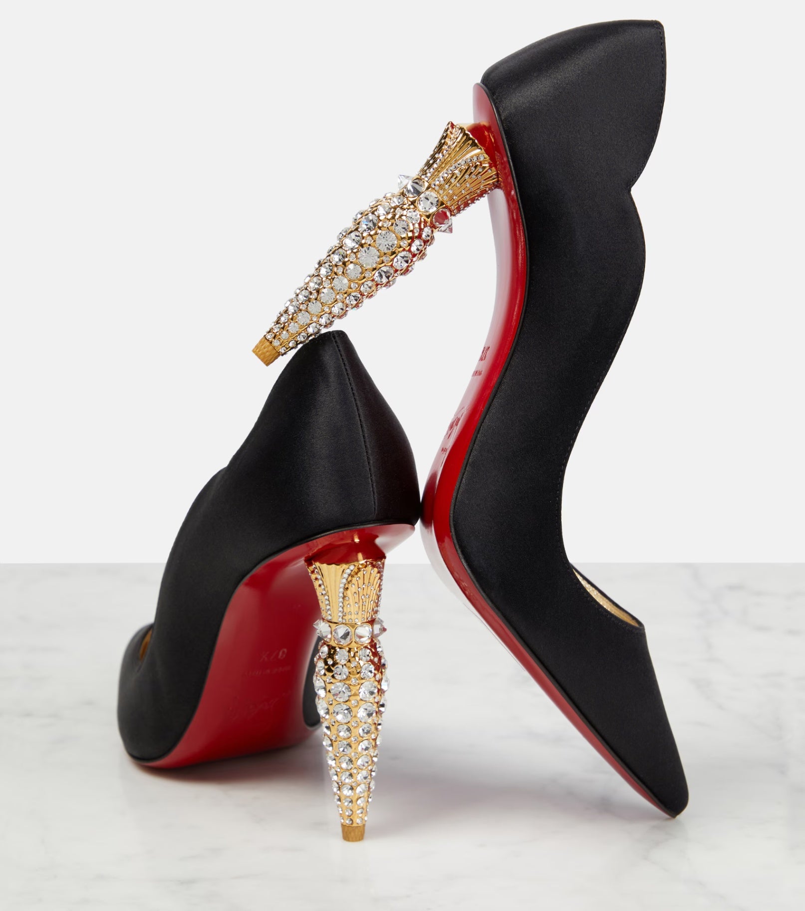 $1,495 CHRISTIAN LOUBOUTIN - Black Satin Crystal Embellished 100mm *HOT CHICK* Pumps - US 7 (37EU)