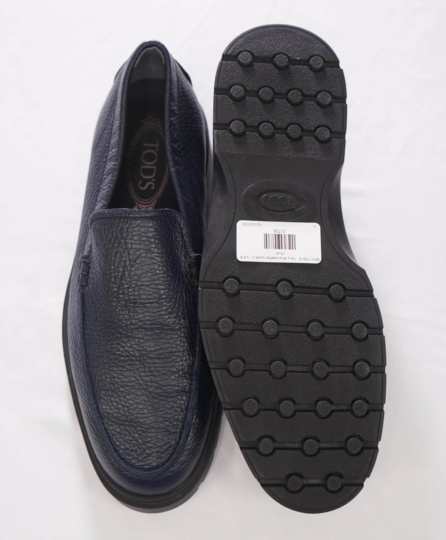 $975 TOD'S - Navy Blue SUPPLE PEBBLED Leather Loafers - US 8 (7UK)