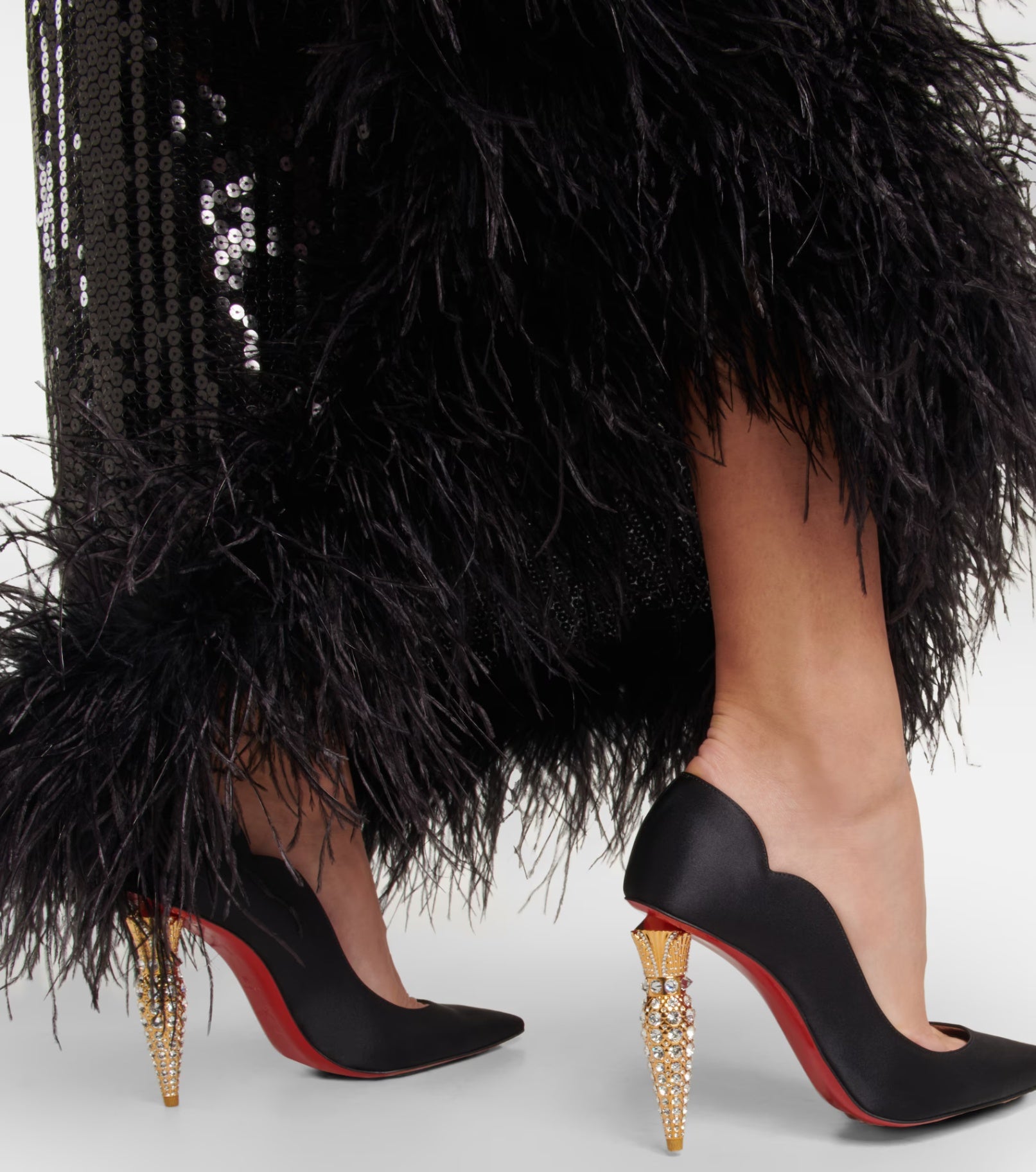 $1,495 CHRISTIAN LOUBOUTIN - Black Satin Crystal Embellished 100mm *HOT CHICK* Pumps - US 7 (37EU)