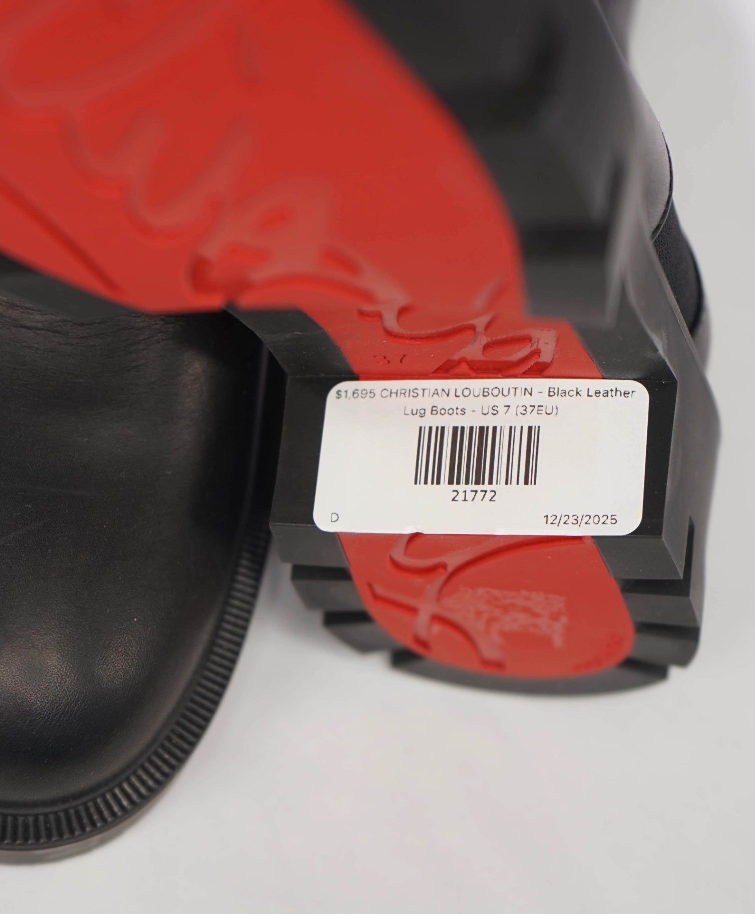 $1,295 CHRISTIAN LOUBOUTIN - Black Leather Lug Boots - US 7 (37EU)