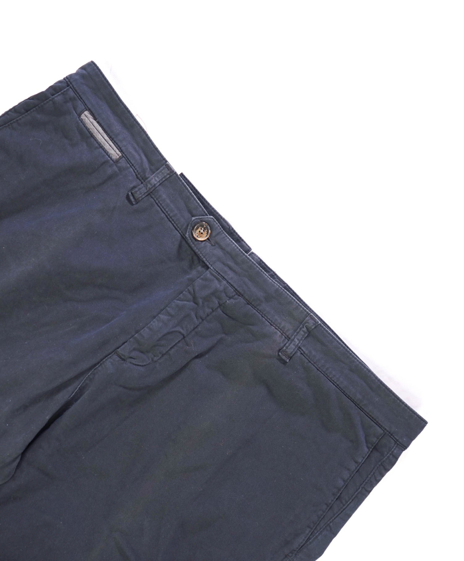 $395 ELEVENTY - Solid Navy Blue Distressed Cotton Chinos - 34W
