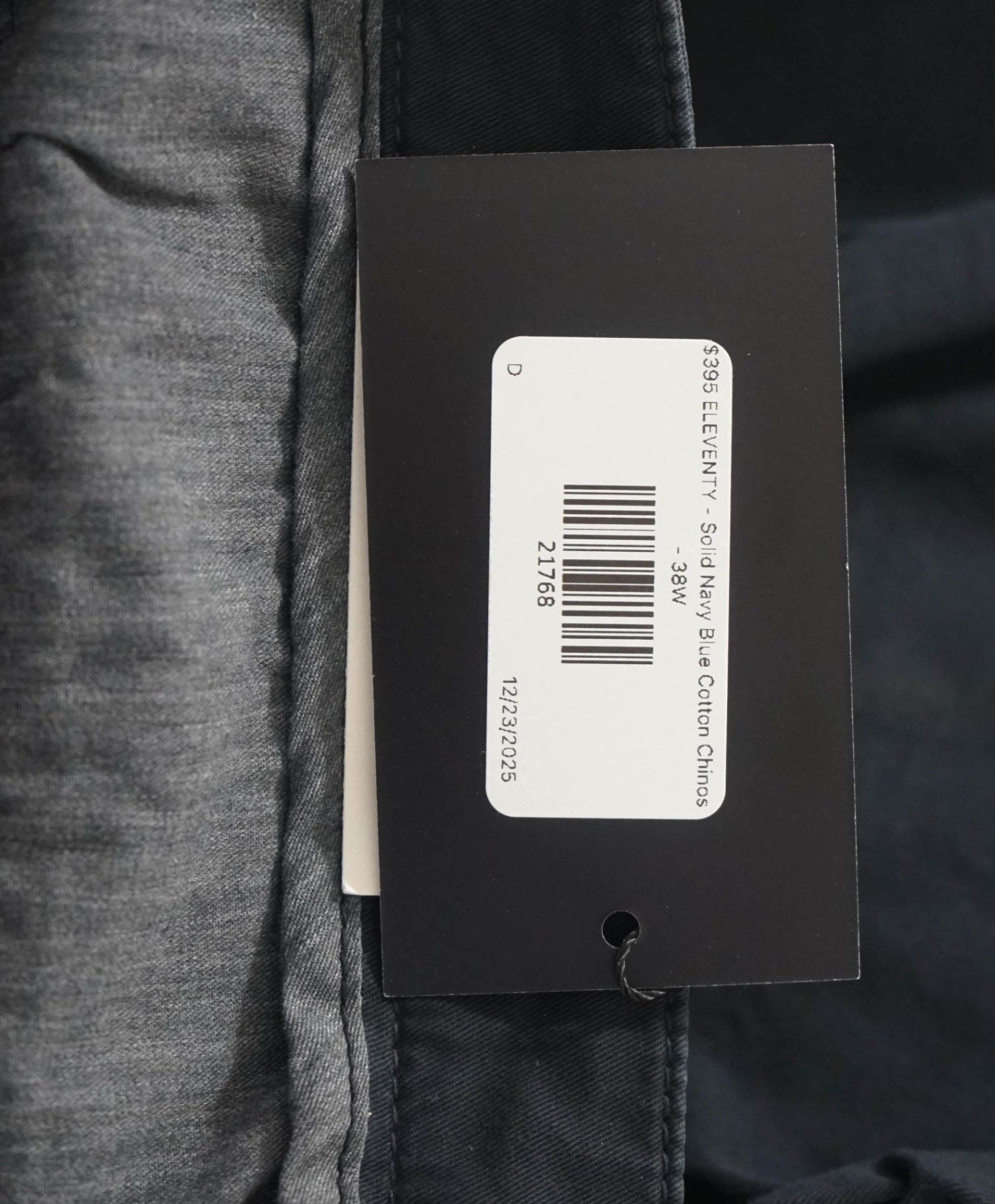 $395 ELEVENTY - Solid Navy Blue Distressed Cotton Chinos - 38W