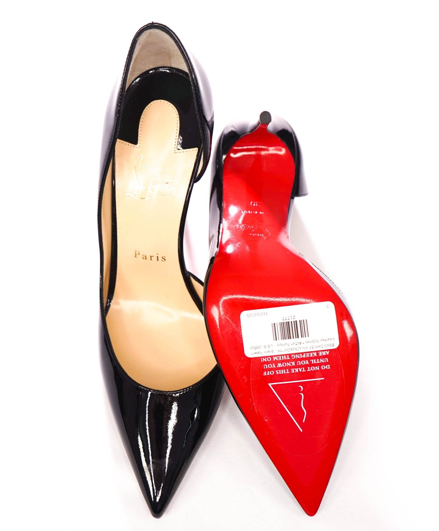 $845 CHRISTIAN LOUBOUTIN - Black Leather 100mm *IRIZA* Pumps - US 9 (39EU)