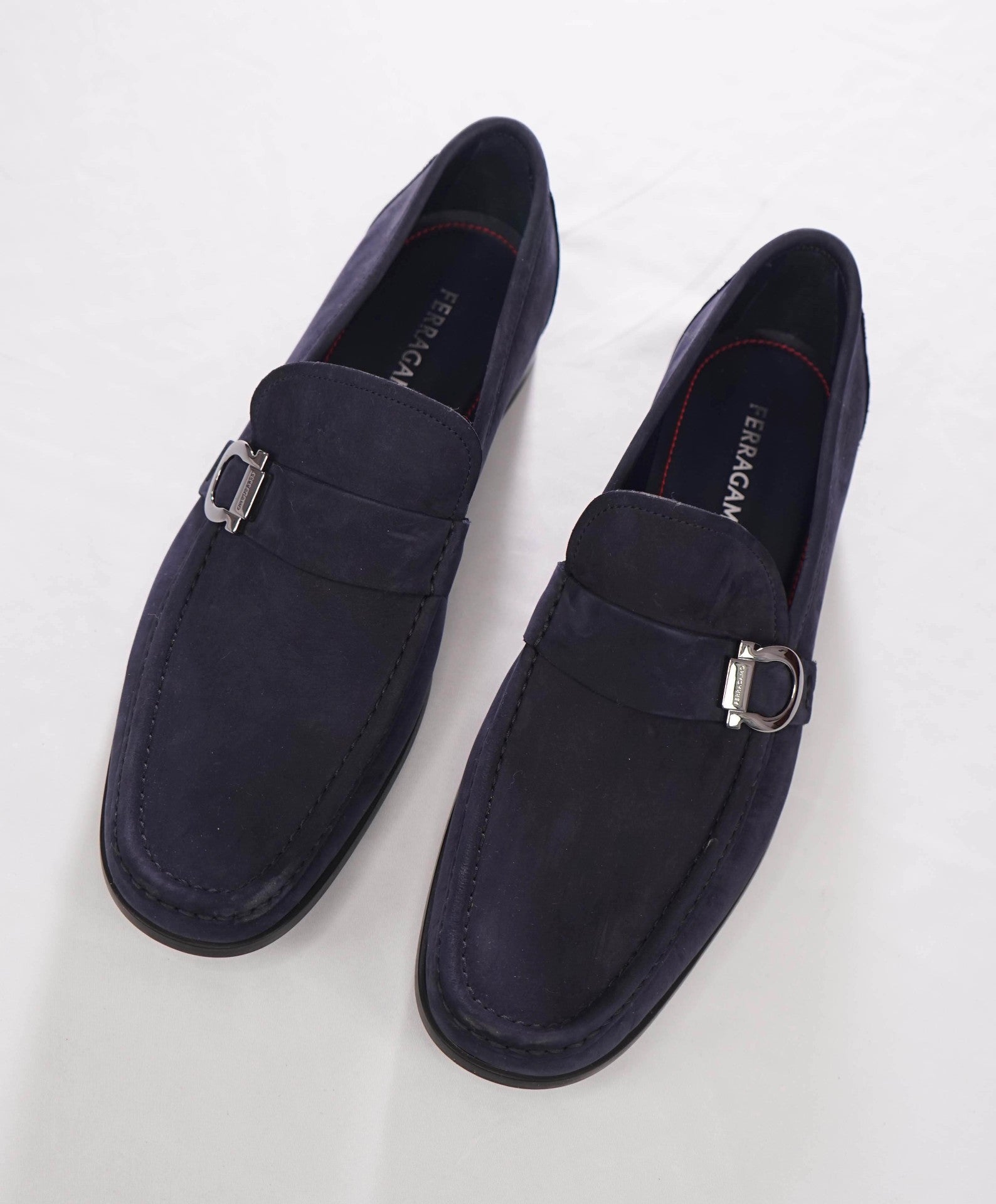 $950 FERRAGAMO - Navy Blue Suede "CASPIAN" Loafers - 11 E