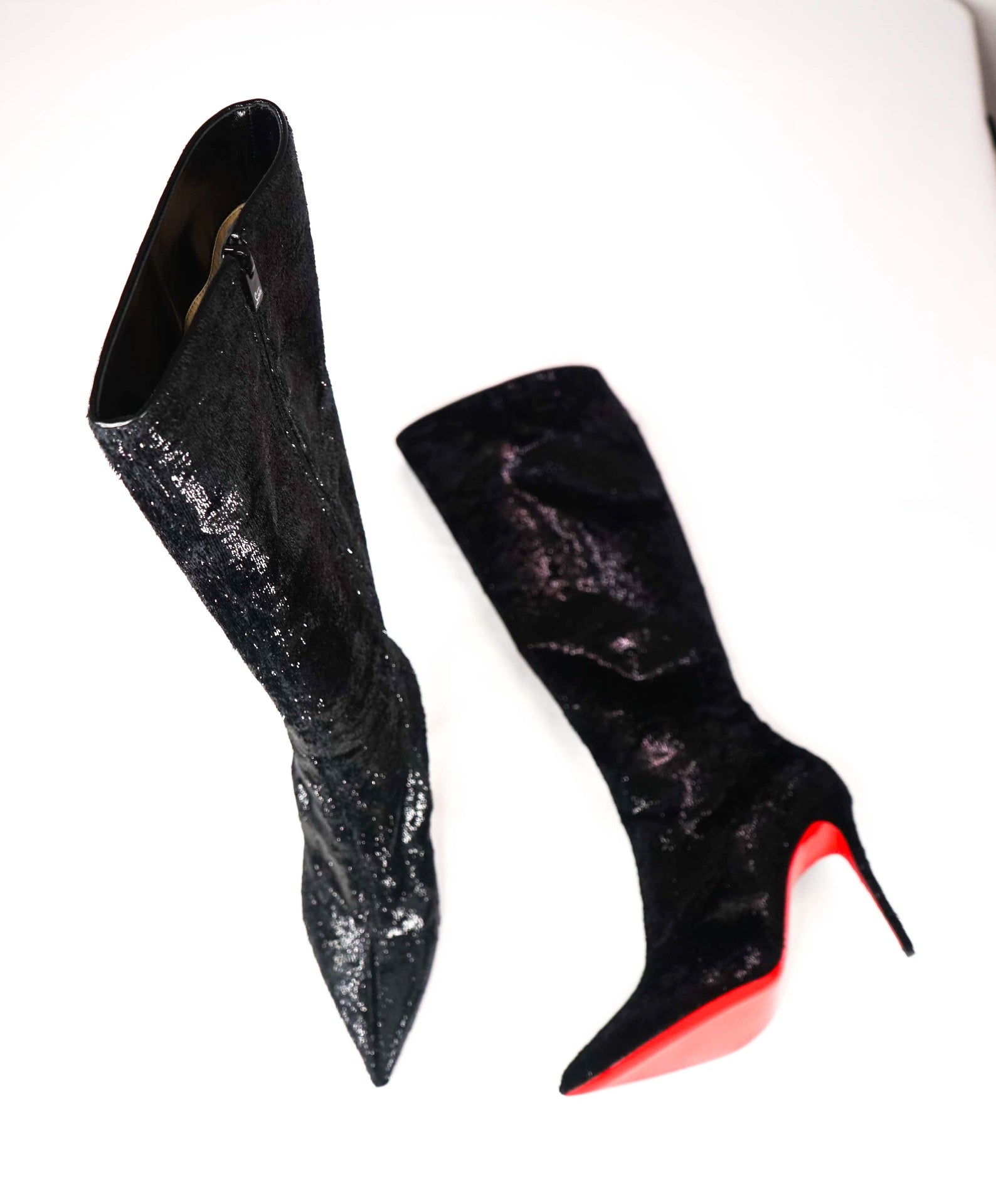 $1,845 CHRISTIAN LOUBOUTIN - Black "KATE BOTTA" Velours Papillon 100mm Boots - US 9.5 (39.5EU)
