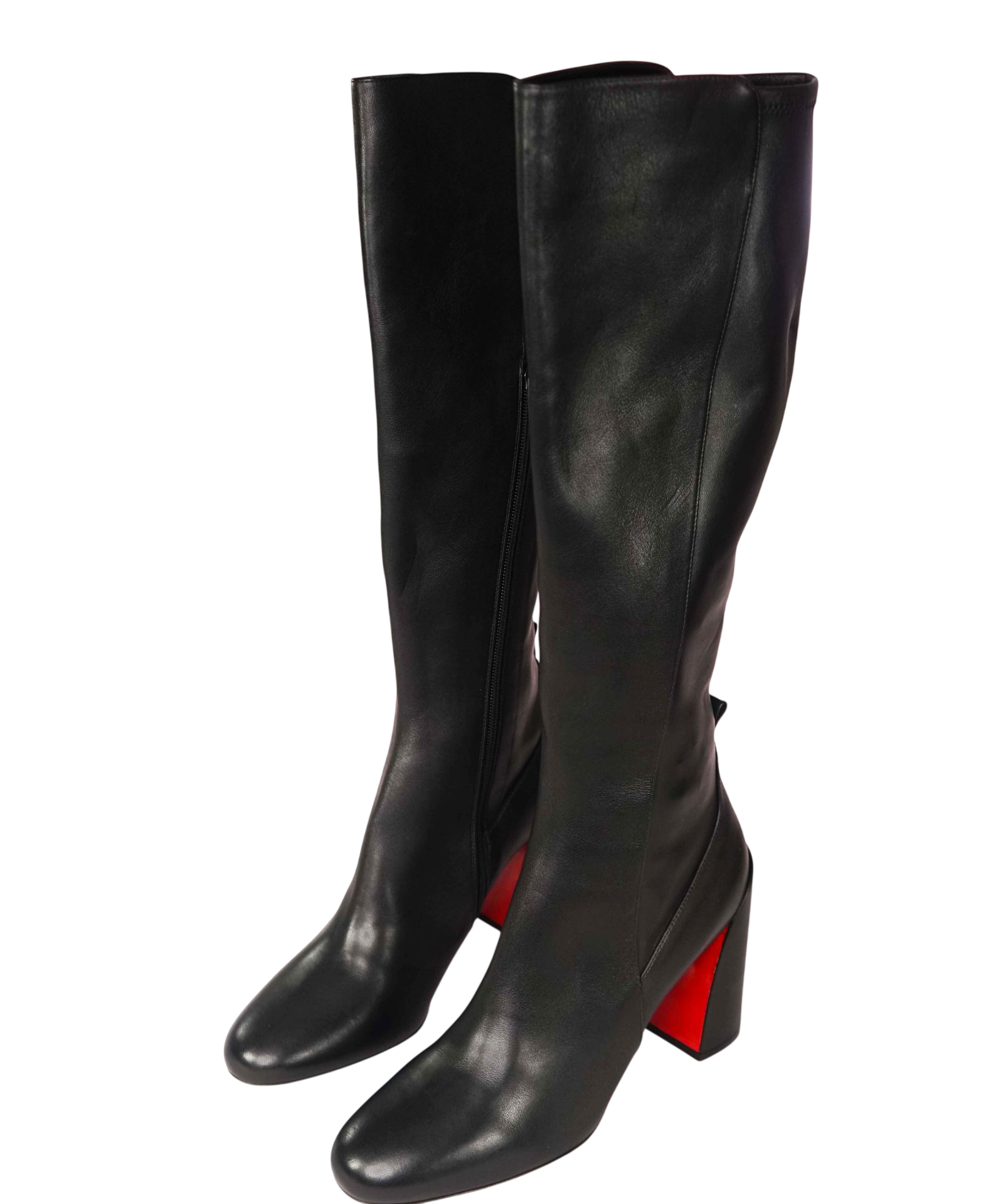 $2,195 CHRISTIAN LOUBOUTIN - Black Leather "JANE" 85mm Under Knee Boots - US 12 (42EU)