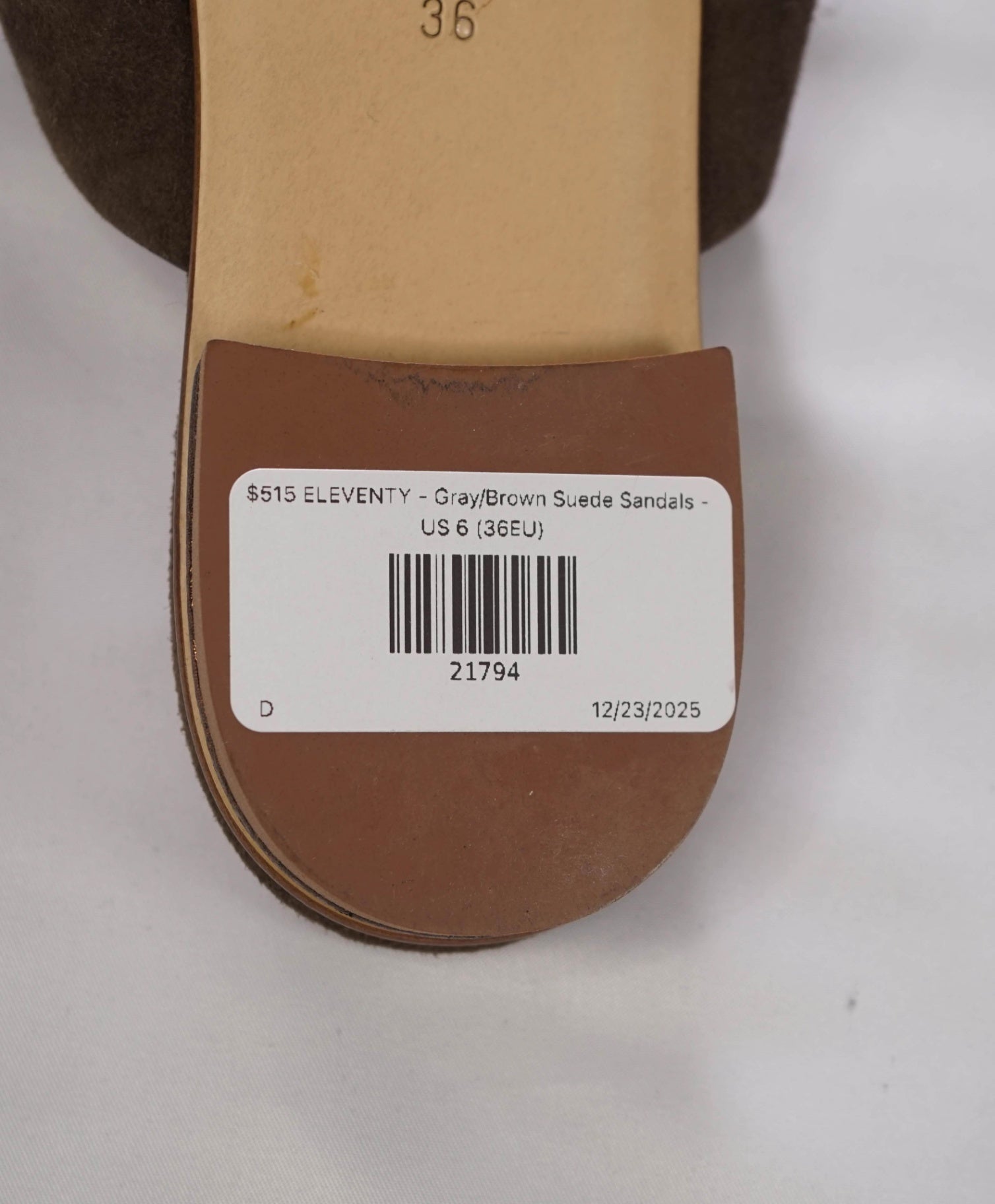 $515 ELEVENTY - Gray/Brown Suede Sandals - US 6 (36EU)