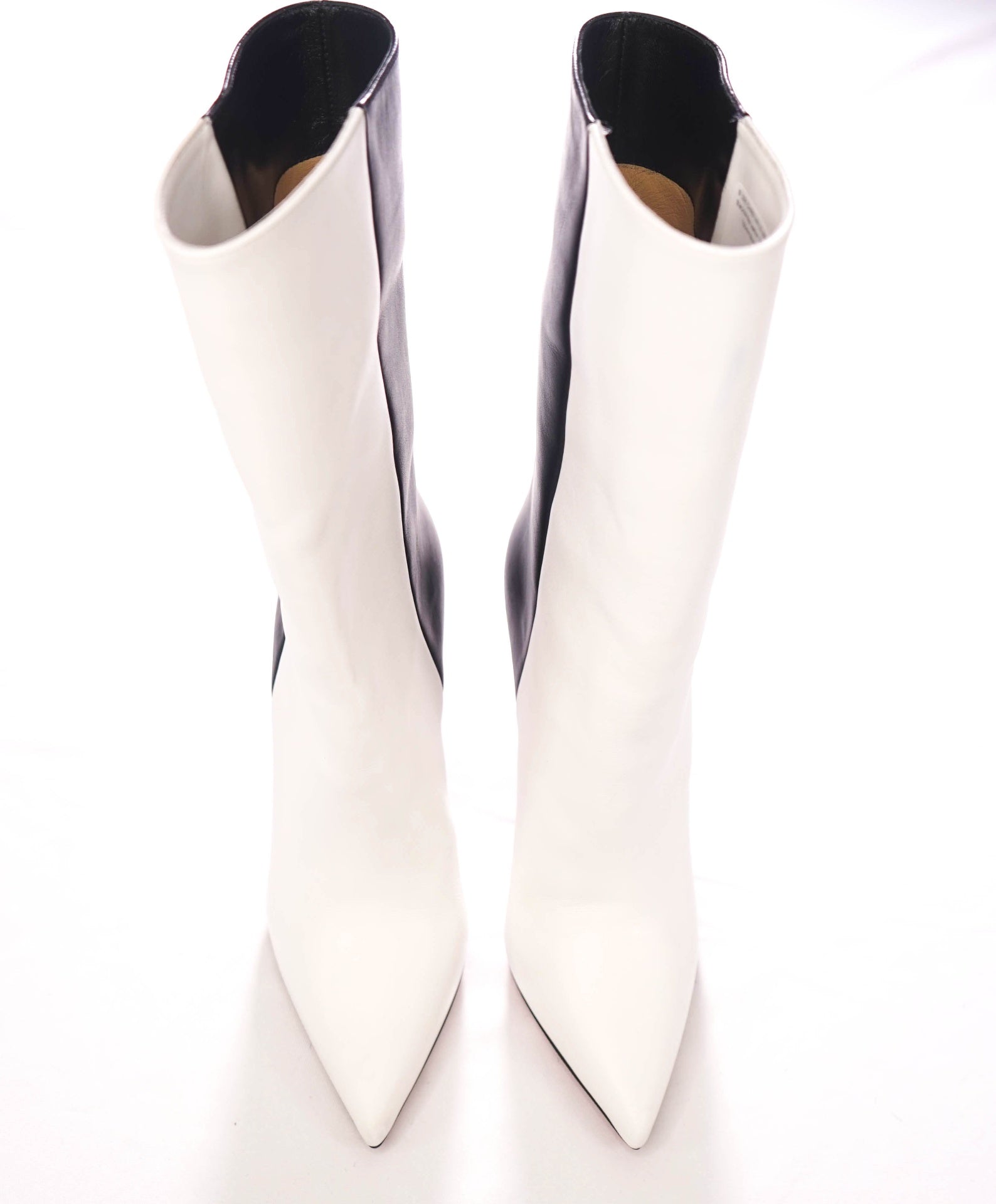 $1,595 CHRISTIAN LOUBOUTIN - Two-Tone Black/White Leather "ASTRILARGE BOOTY" 100mm Boots - US 6.5 (36.5EU)