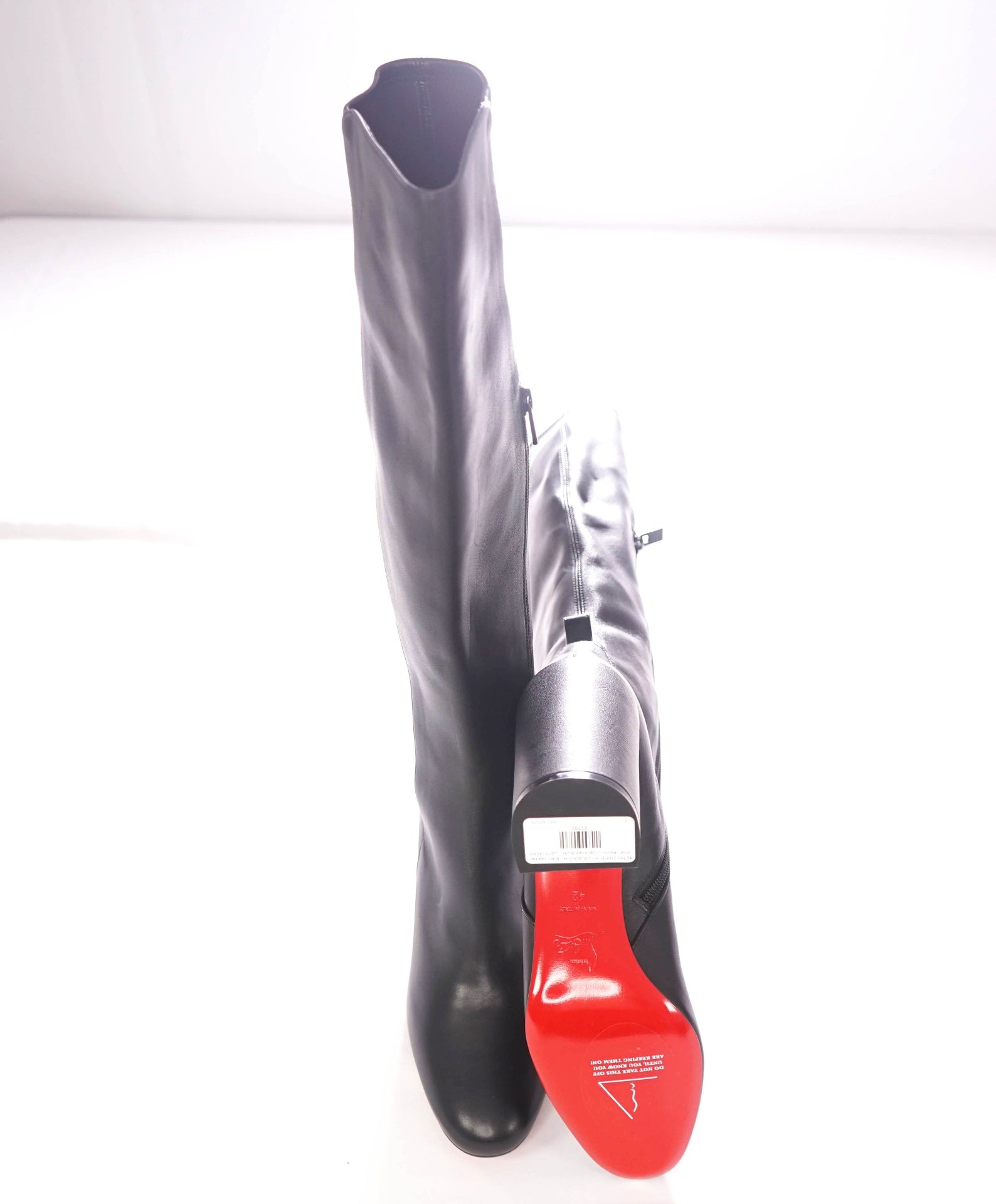 $2,195 CHRISTIAN LOUBOUTIN - Black Leather "JANE" 85mm Under Knee Boots - US 12 (42EU)